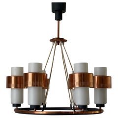 6-Armed Copper Coloured Metal and Glass Large Ceiling Lamp, 1960s, Germany