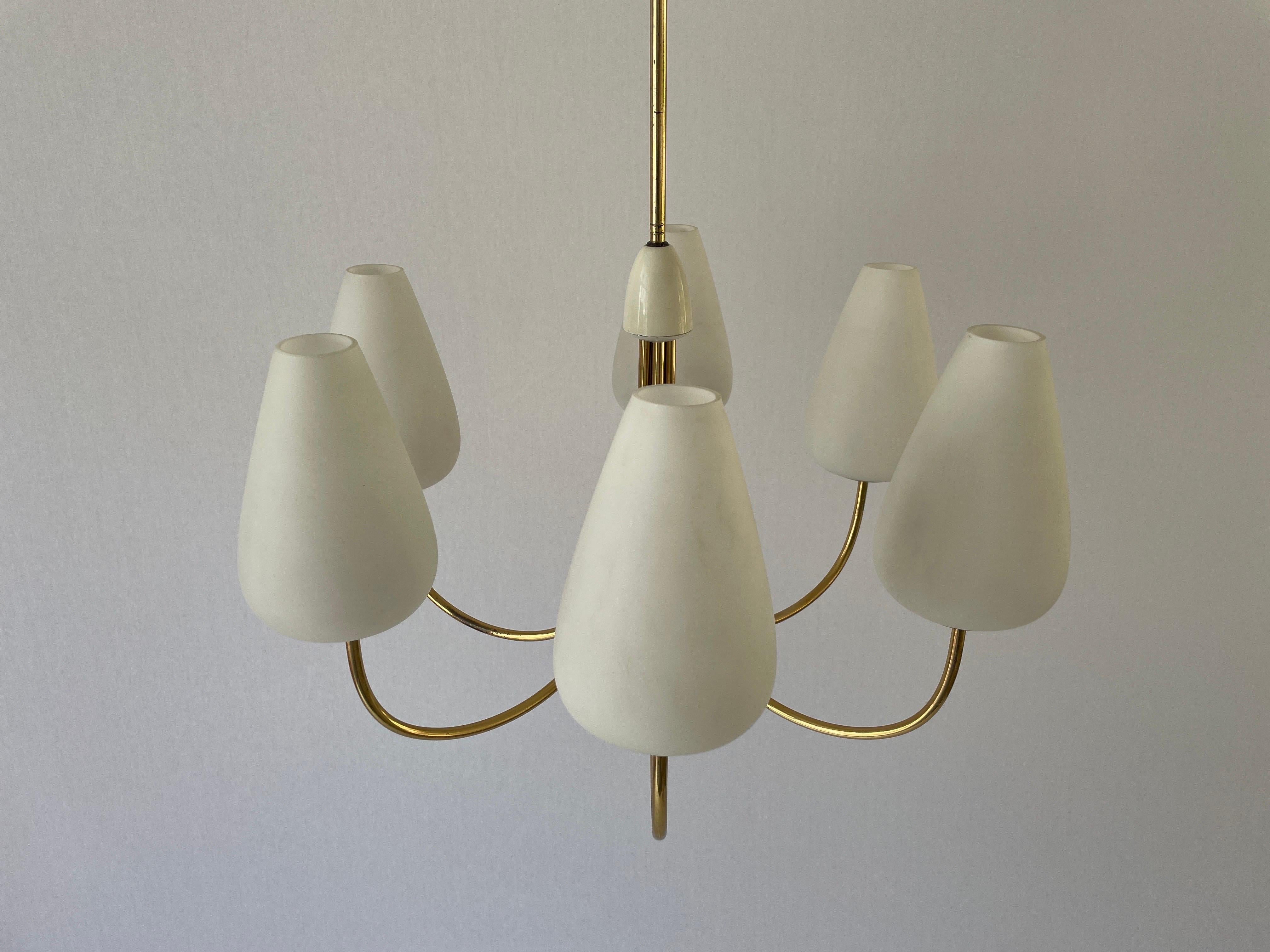 6-armed Glass and Brass Sputnik Chandelier by Kaiser Leuchten, Germany, 1960s 


This lamp works with 6 x E14 light bulbs.
Wired and suitable to use 110-220V in all countries.

Measures: 
Height: 66 cm
Overall shade diameter and height: 54 cm and 28