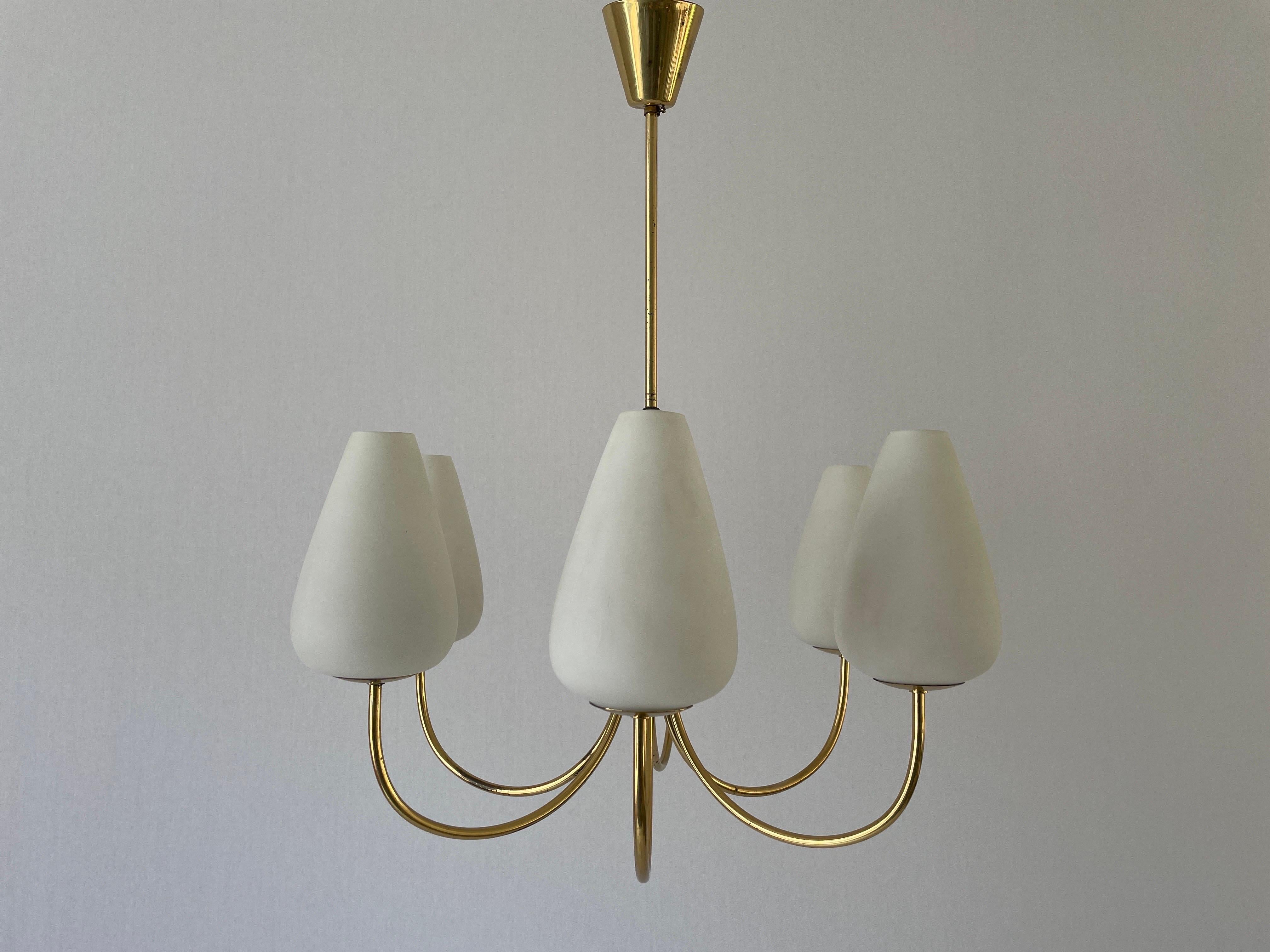 6-armed Glass and Brass Sputnik Chandelier by Kaiser Leuchten, Germany, 1960s In Excellent Condition For Sale In Hagenbach, DE