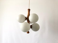 6armiger Sputnik-Kronleuchter aus Glas und Holzgehäuse, 1970er Jahre, Deutschland