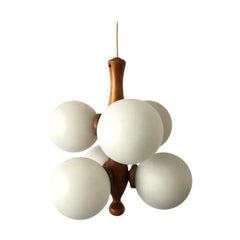 6 Armed Glass 
Wood Body Sputnik Chandelier, 1970s, Germany