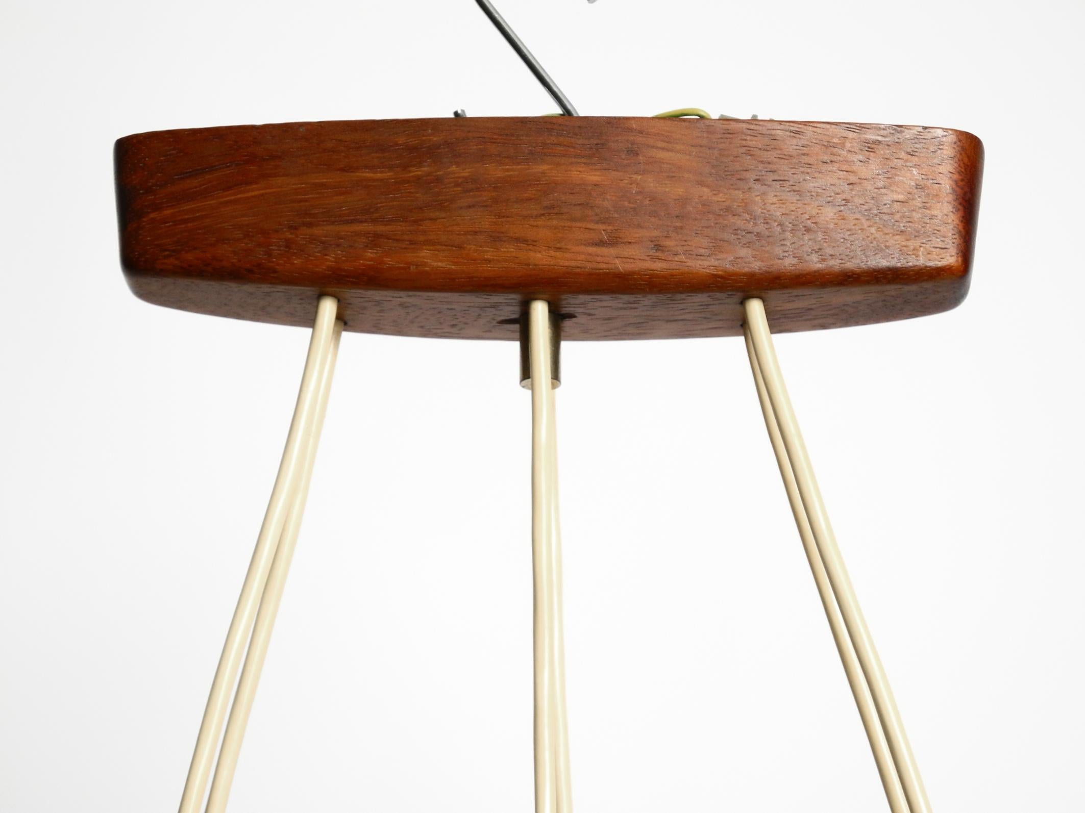 Lampada da soffitto scandinava anni '60 a 6 bracci in teak con paralume in vetro in vendita 3