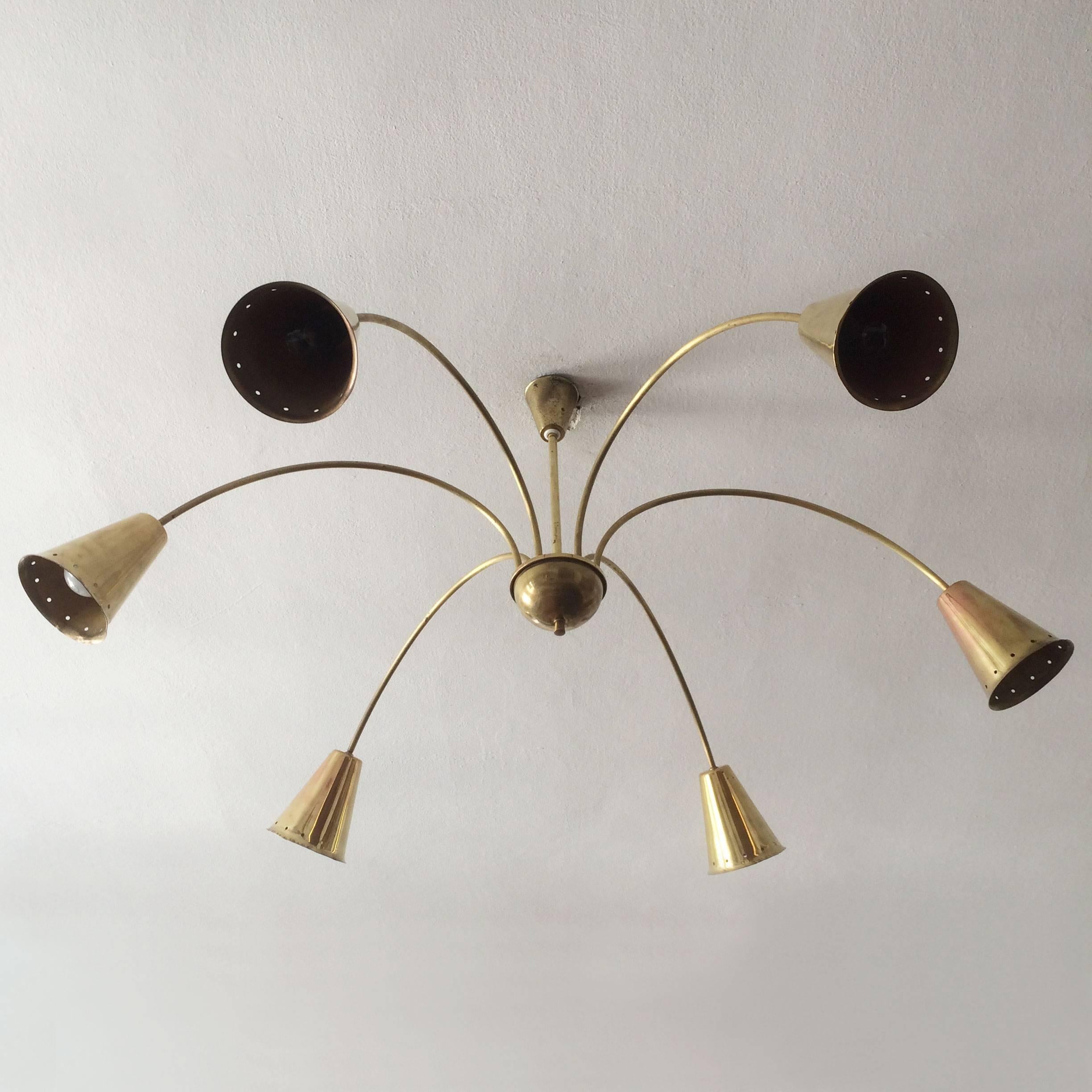 Brass Six-Armed Sputnik Chandelier or Pendant Lamp, 1950s, Germany