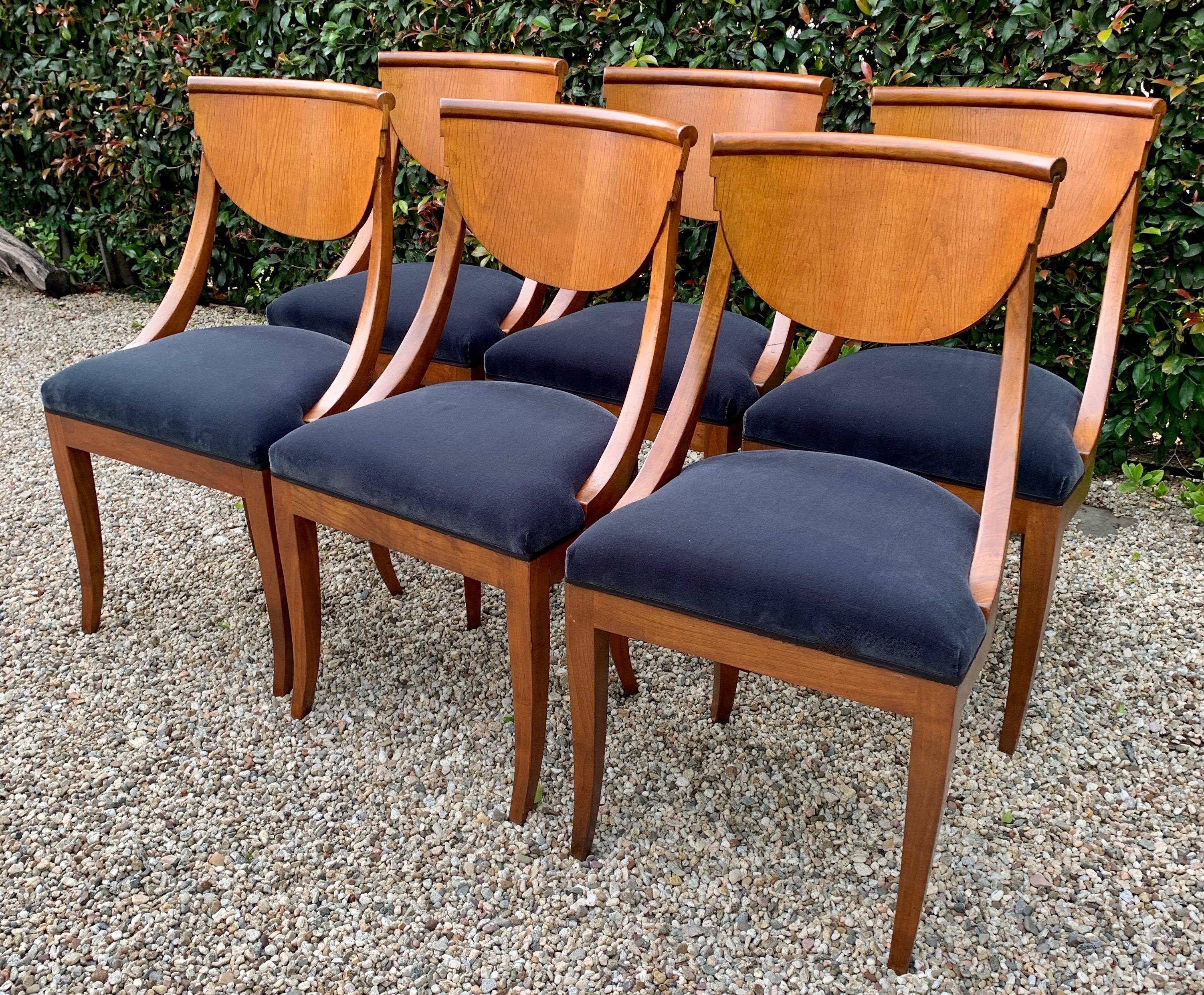 6 Upholstered Italian Maple Deco Dining Chairs In Good Condition In Los Angeles, CA