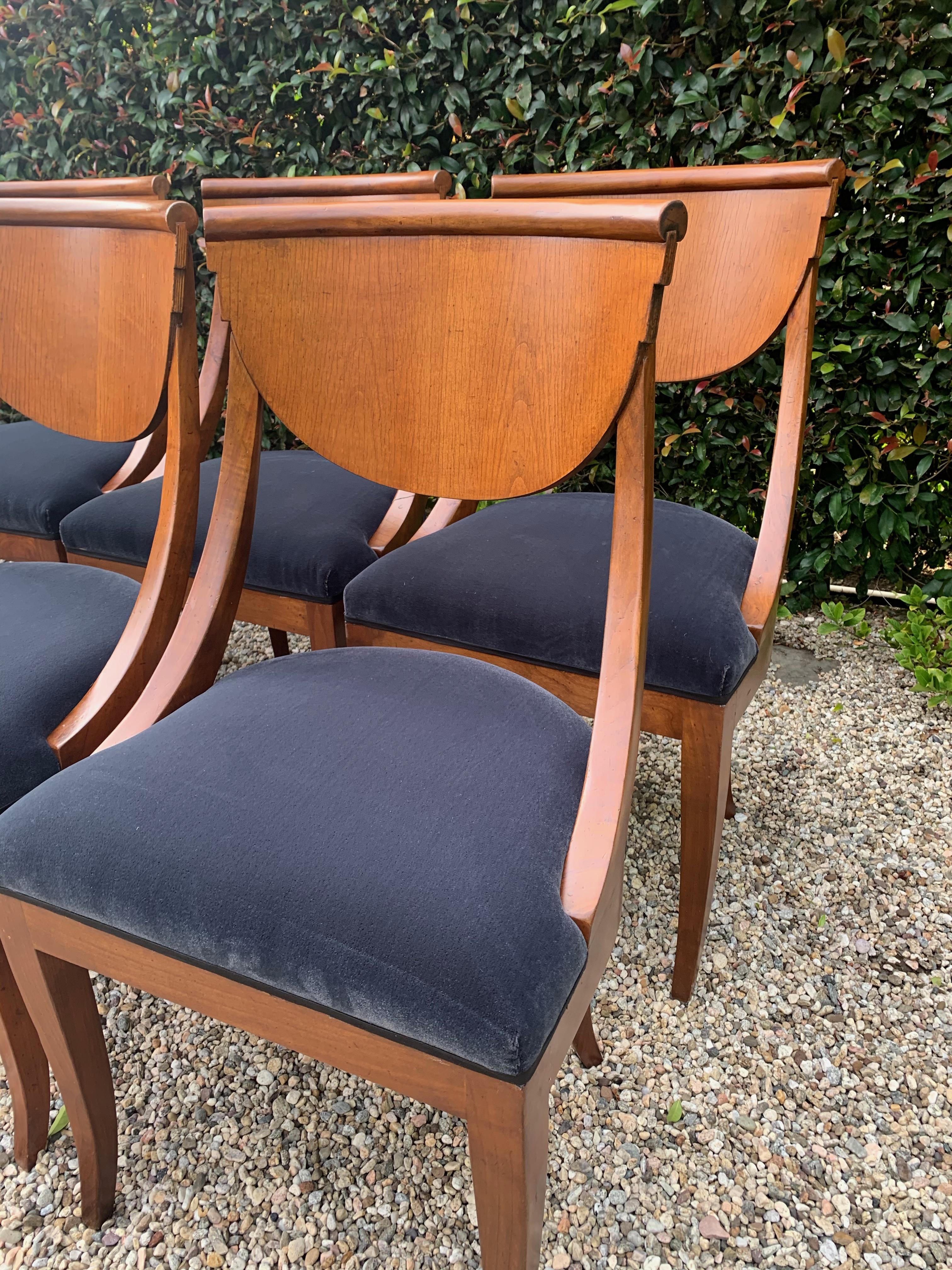 Velvet 6 Upholstered Italian Maple Deco Dining Chairs