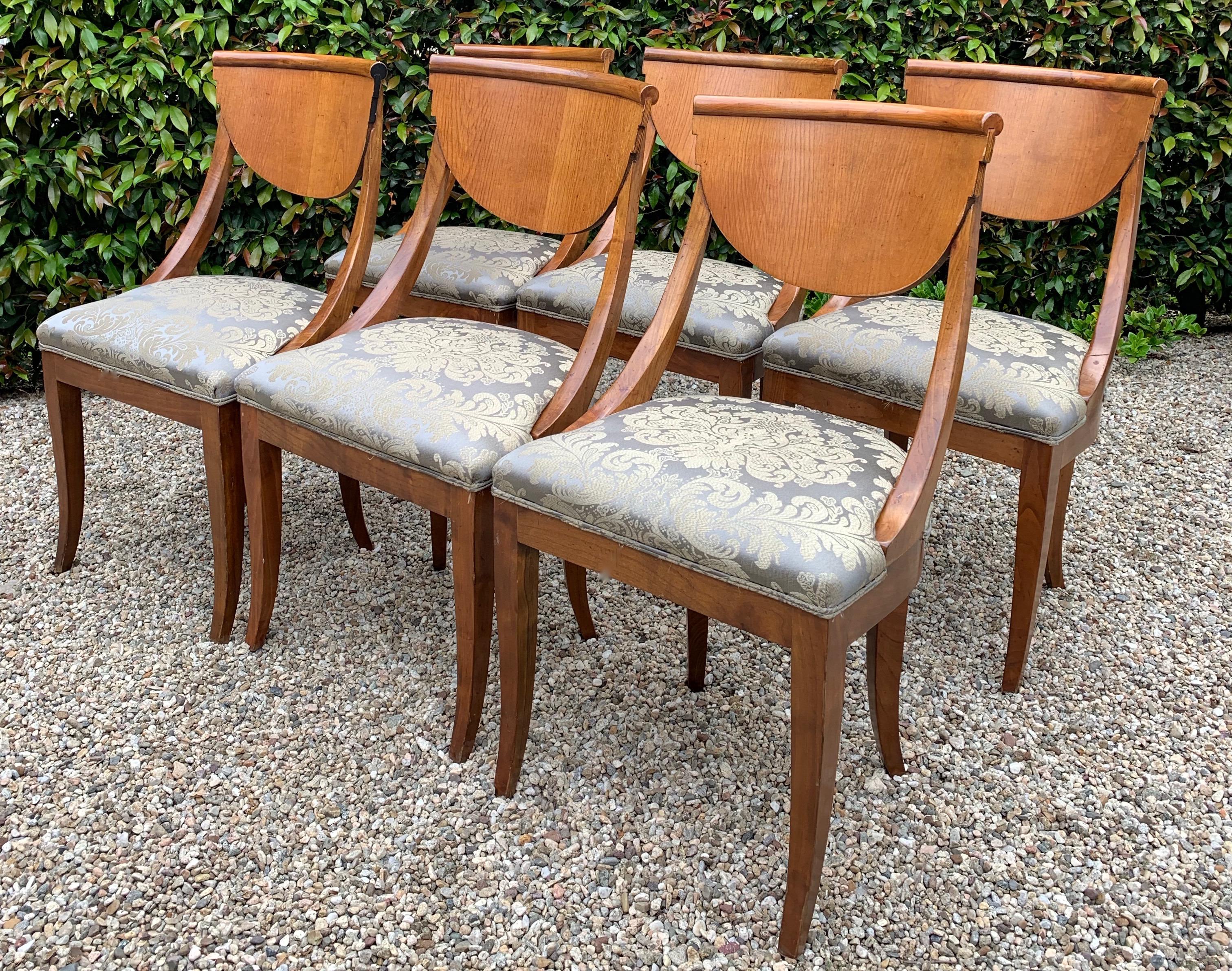Art Deco 6 Armless Italian Satinwood Deco Dining Chairs