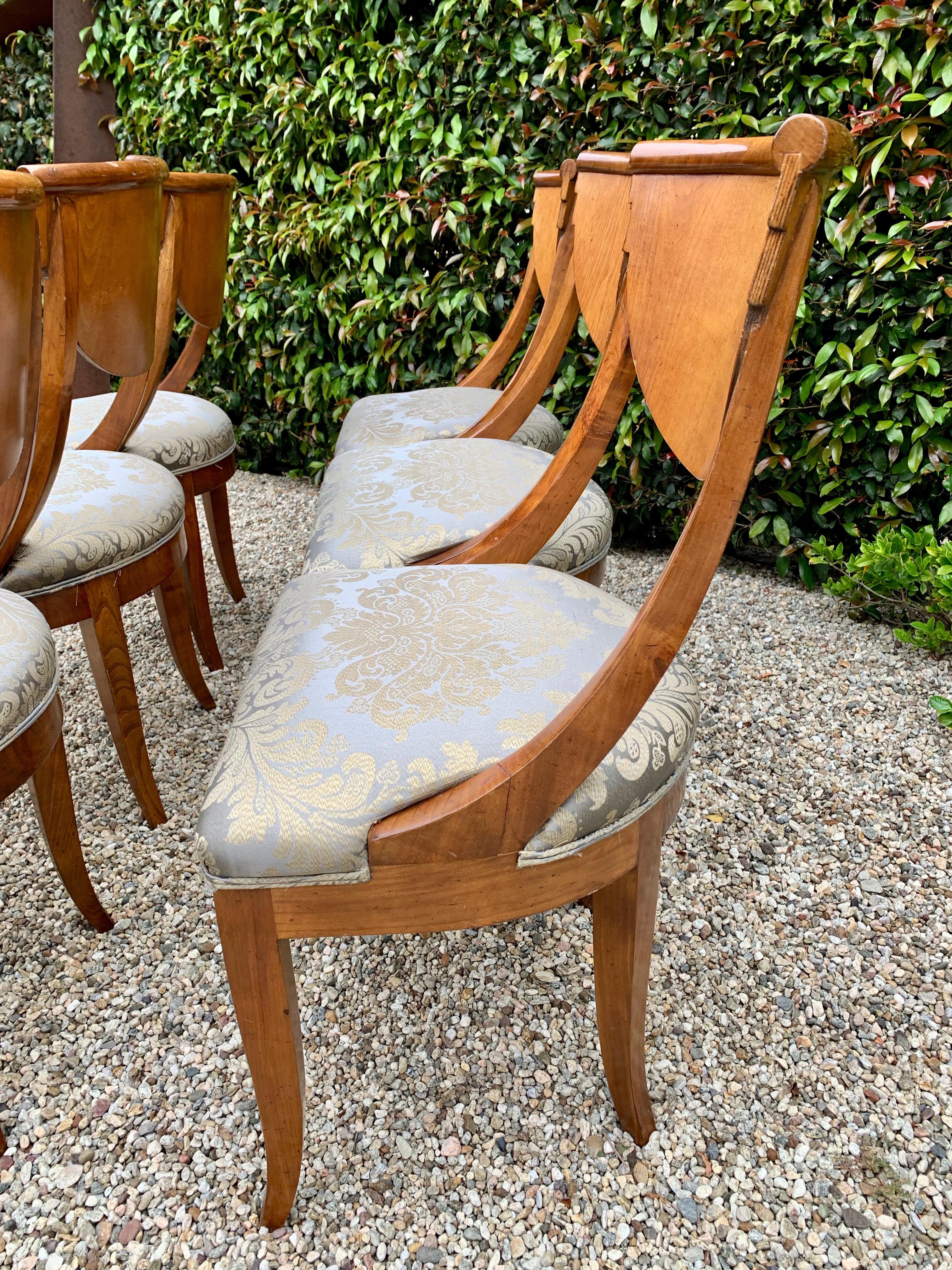 6 Armless Italian Satinwood Deco Dining Chairs In Good Condition In Los Angeles, CA