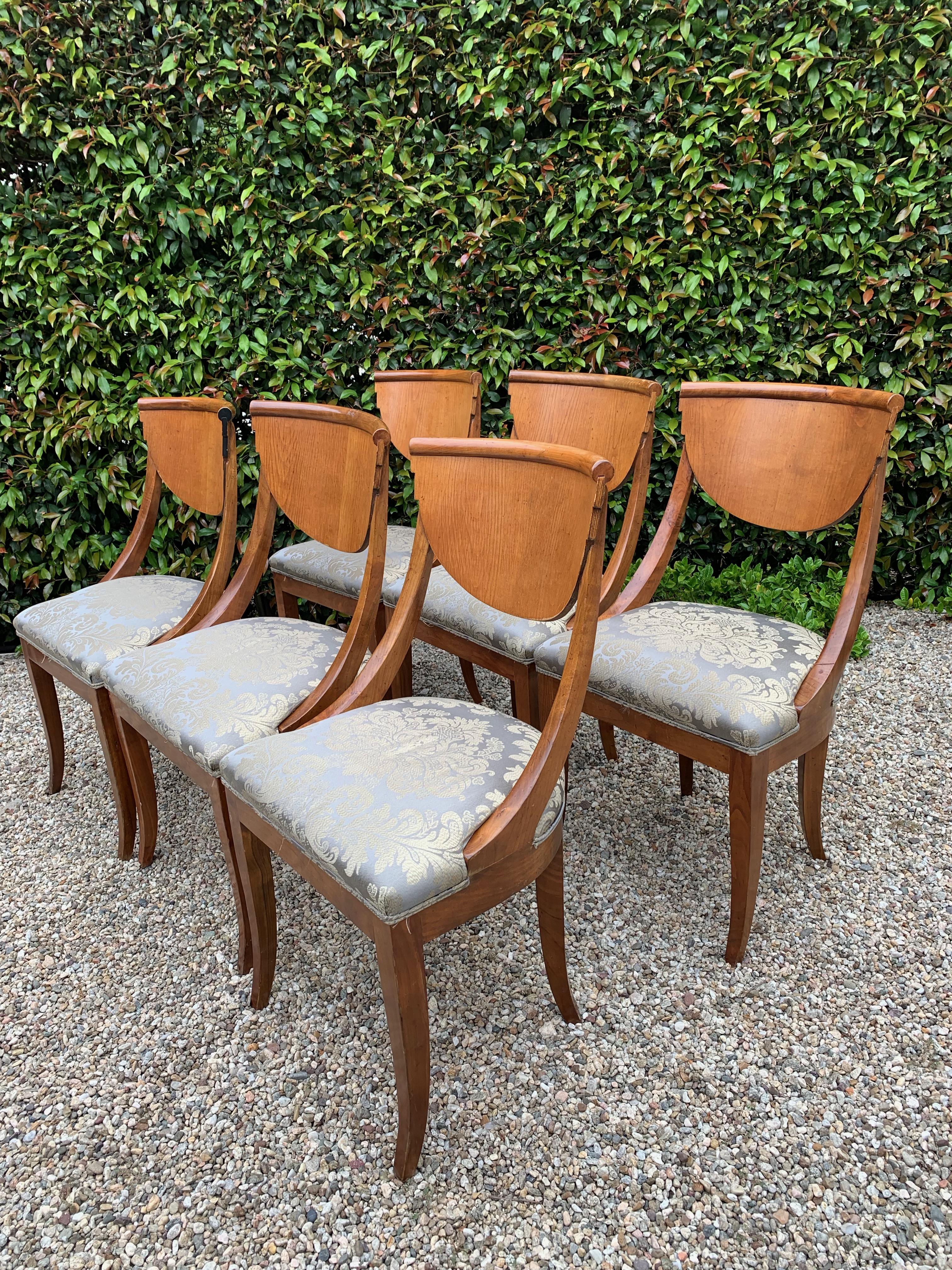 6 Armless Italian Satinwood Deco Dining Chairs 2