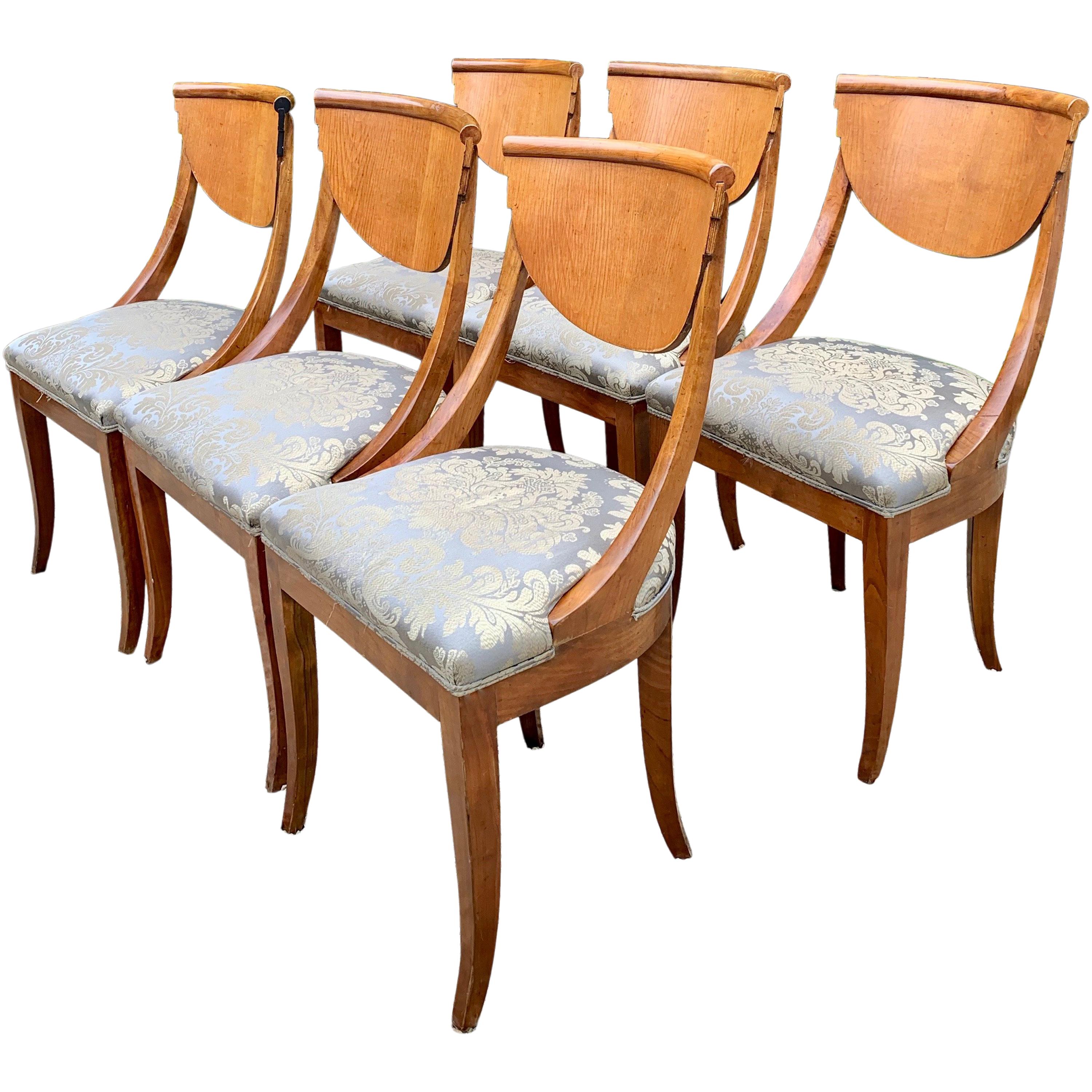 6 Armless Italian Satinwood Deco Dining Chairs
