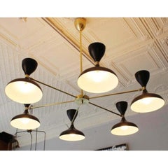 6 Arm Italian Mid Century Modern Brass Chandelier