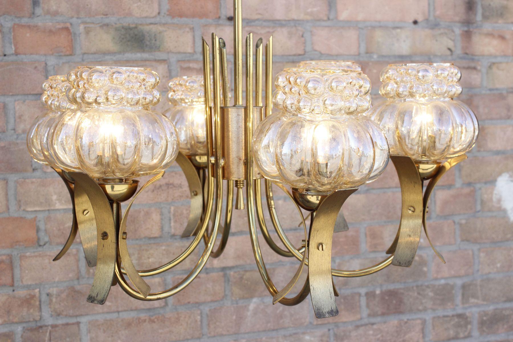 Unknown 6 Arms bubble glass chandelier in the style of Helena Tynell, 1970s For Sale