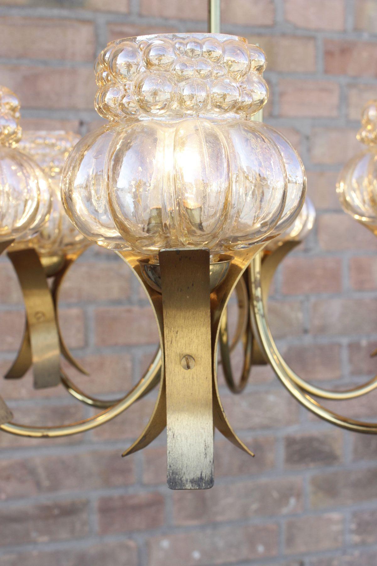 Late 20th Century 6 Arms bubble glass chandelier in the style of Helena Tynell, 1970s For Sale