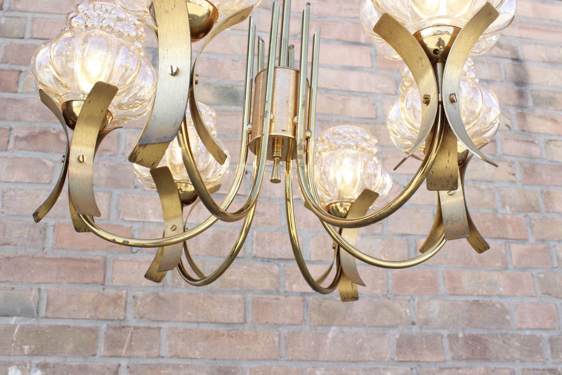6 Arms bubble glass chandelier in the style of Helena Tynell, 1970s For Sale 1