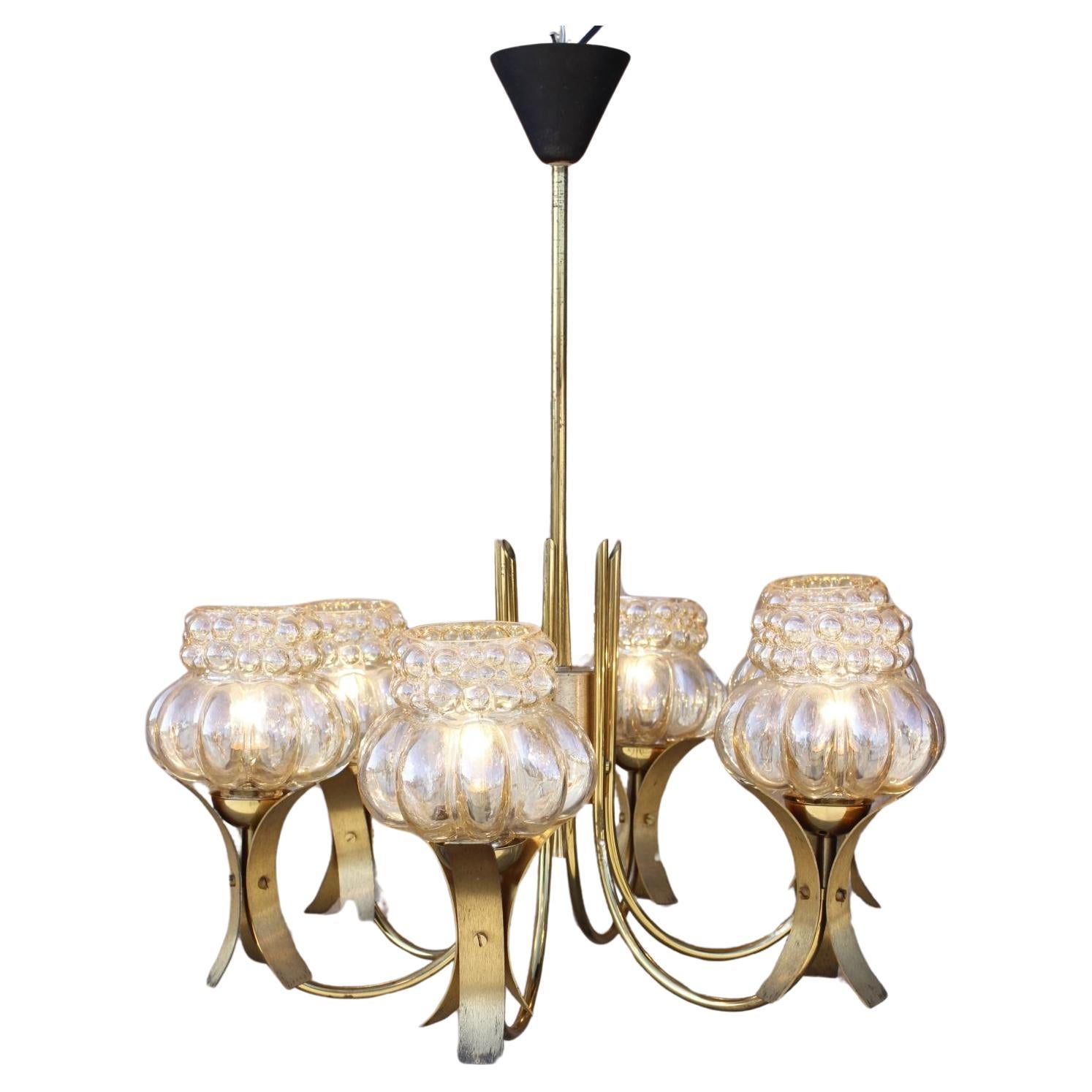 6 Arms bubble glass chandelier in the style of Helena Tynell, 1970s For Sale
