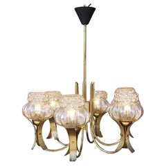 Vintage 6 Arms bubble glass chandelier in the style of Helena Tynell, 1970s