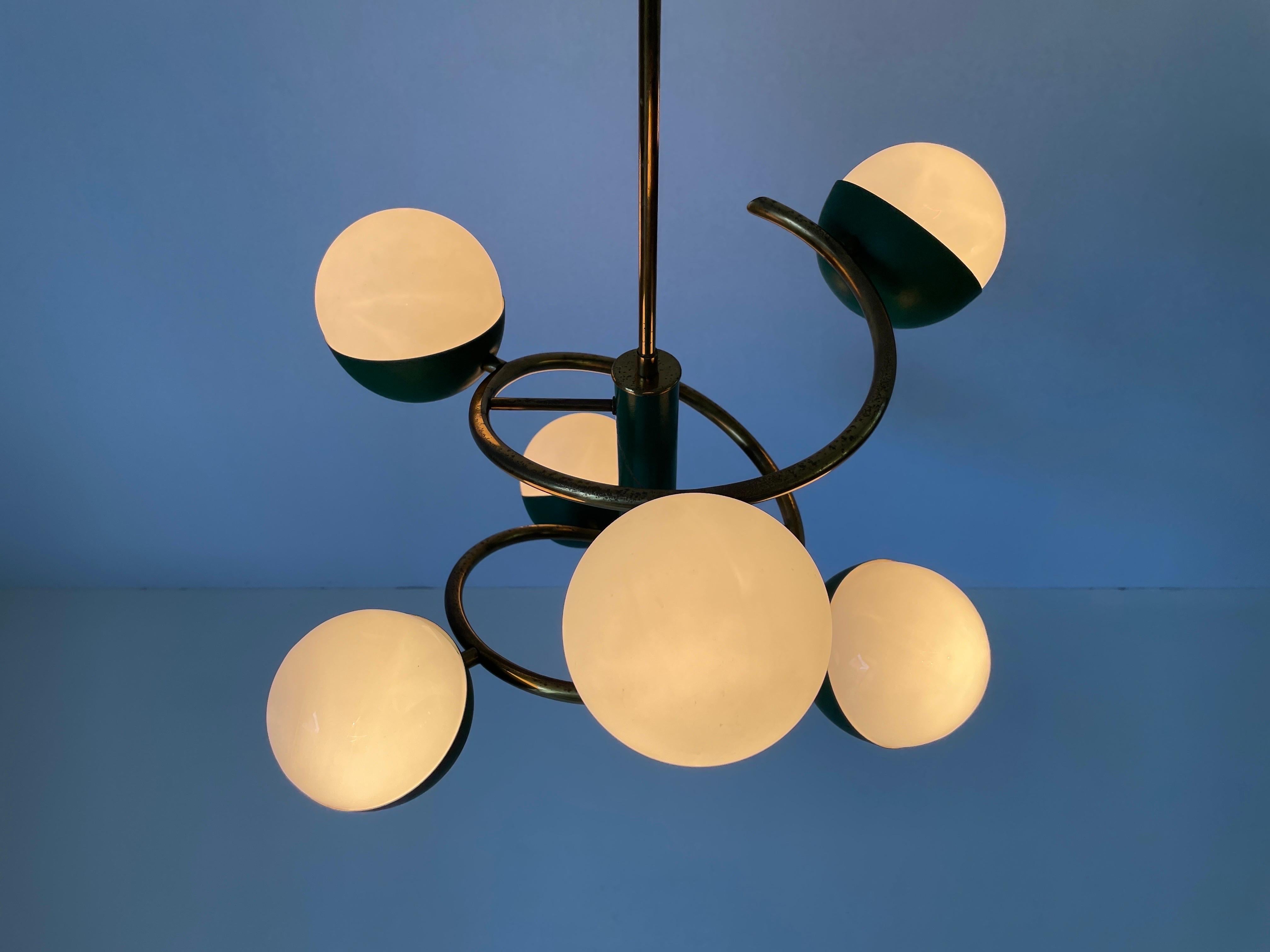 Lampada da soffitto a 6 bracci in Greene & Greene attribuita a Stilnovo, anni '60, Italia in vendita 3