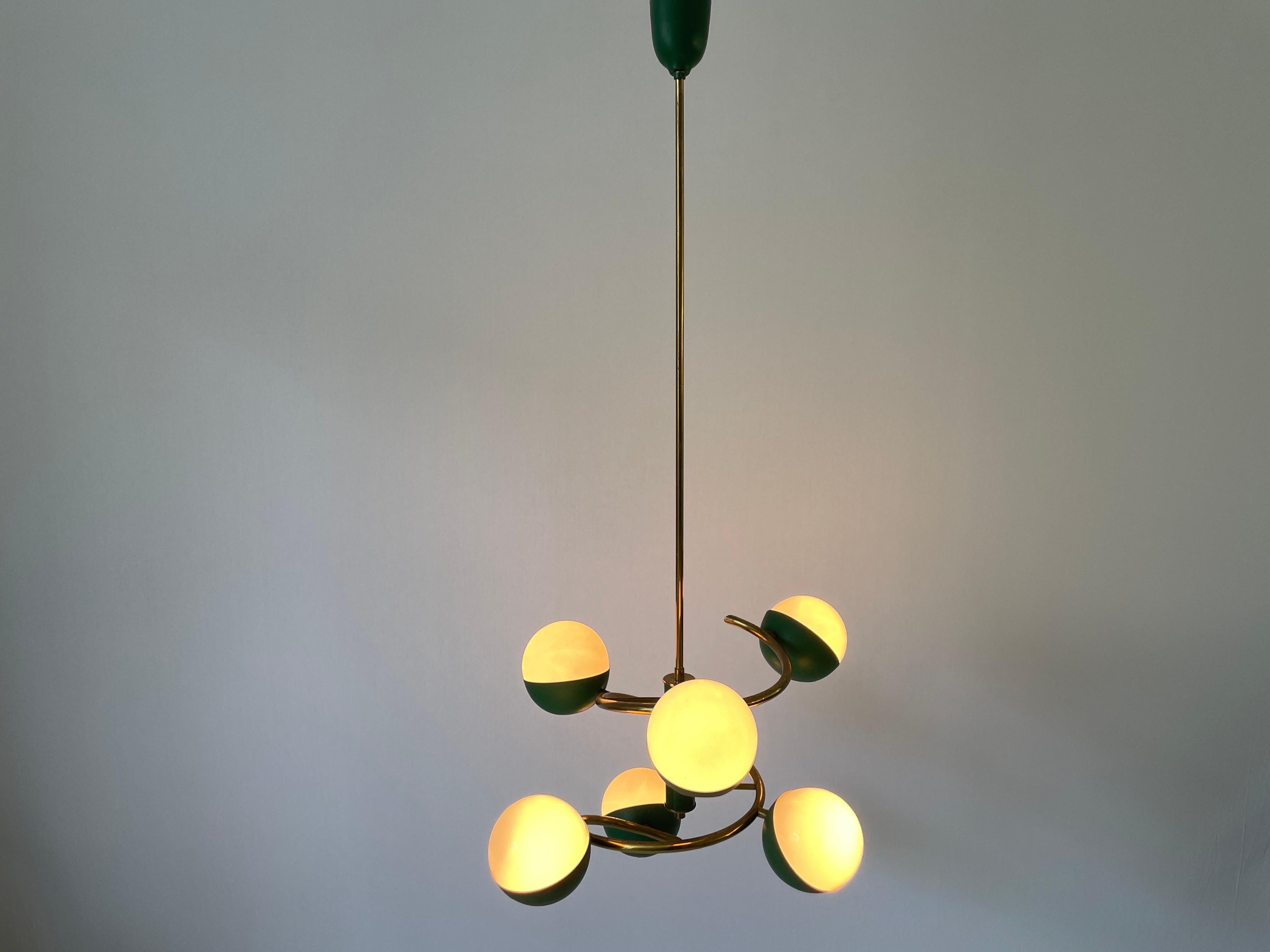 Lampada da soffitto a 6 bracci in Greene & Greene attribuita a Stilnovo, anni '60, Italia in vendita 4