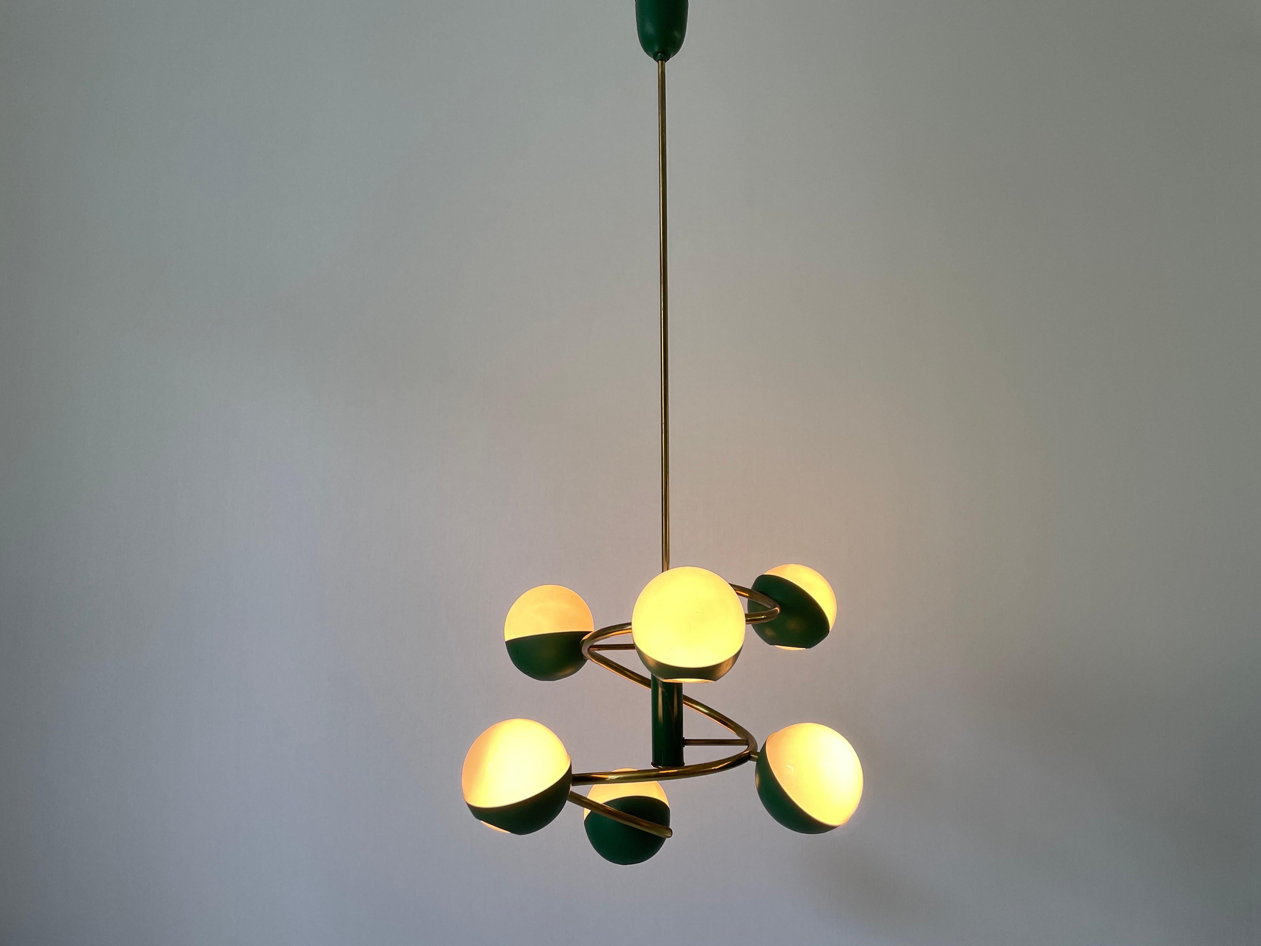 Lampada da soffitto a 6 bracci in Greene & Greene attribuita a Stilnovo, anni '60, Italia in vendita 5
