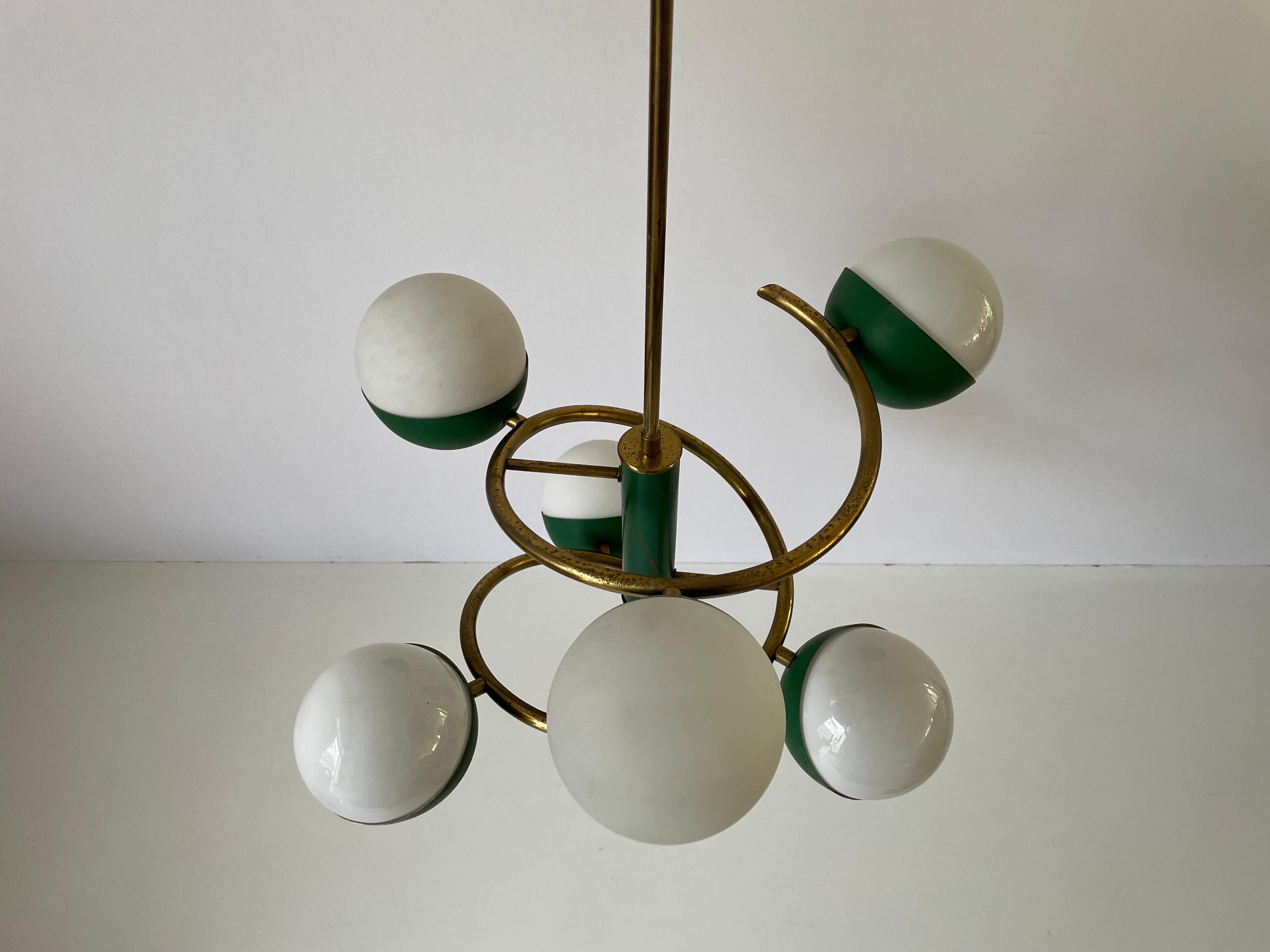 Mid-Century moderno Lampada da soffitto a 6 bracci in Greene & Greene attribuita a Stilnovo, anni '60, Italia in vendita