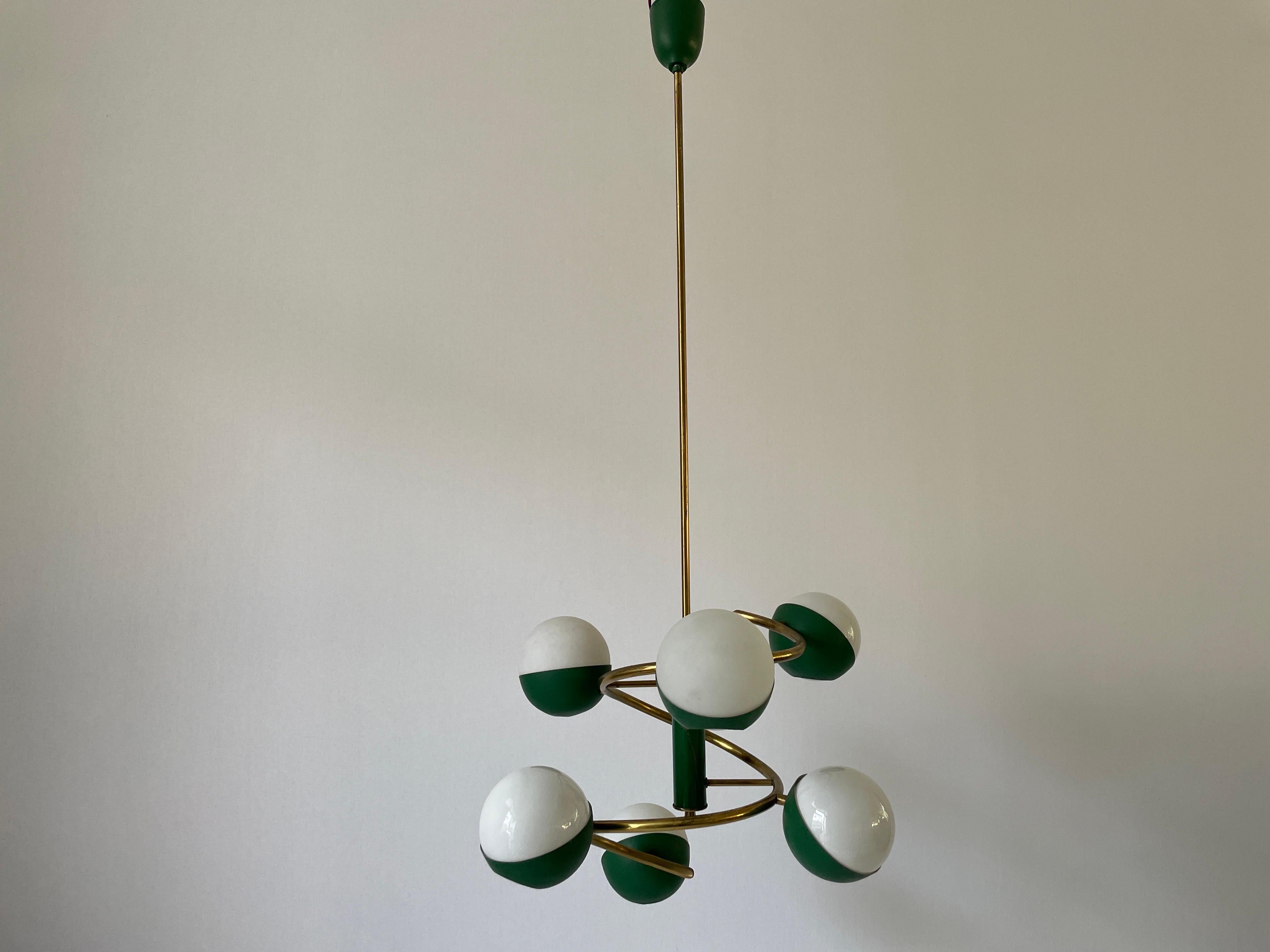 Italiano Lampada da soffitto a 6 bracci in Greene & Greene attribuita a Stilnovo, anni '60, Italia in vendita