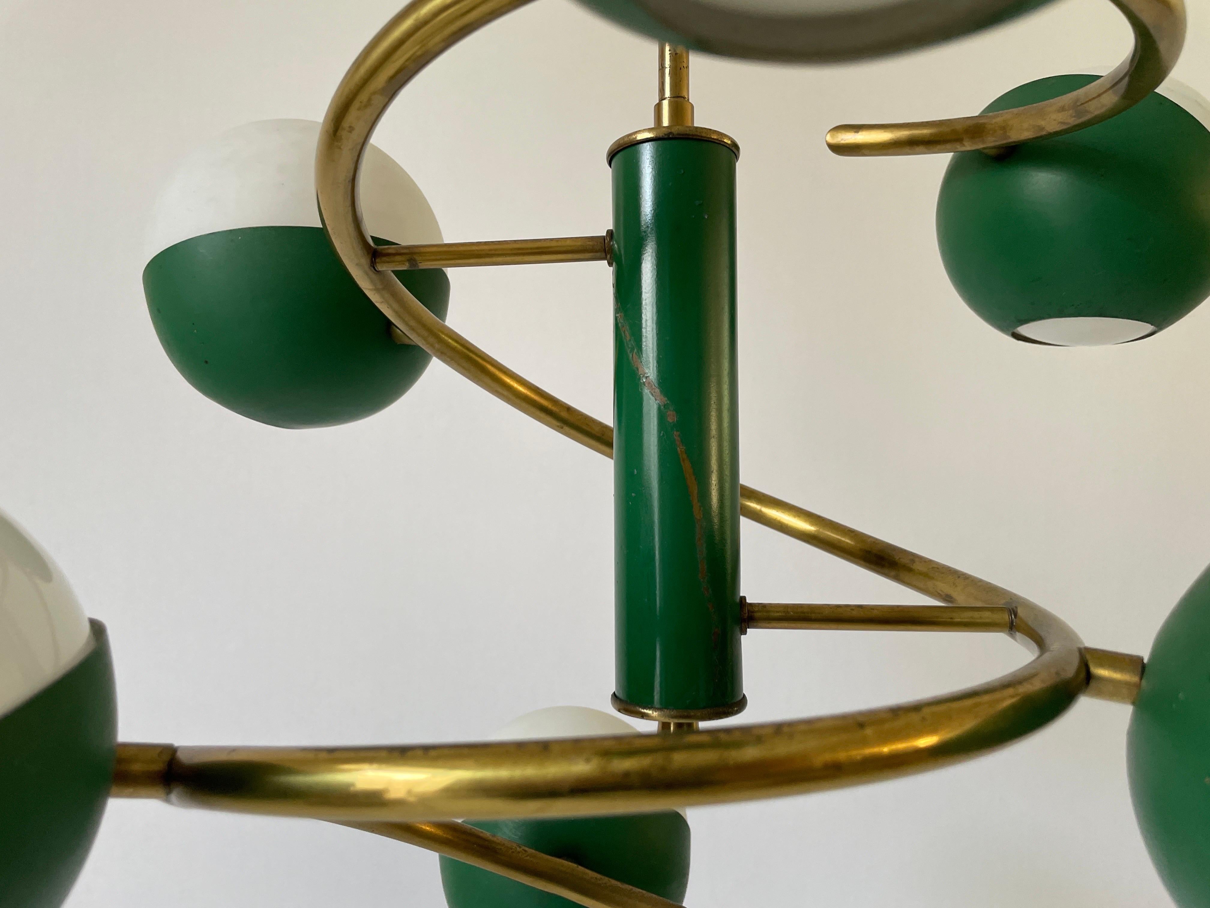 Ottone Lampada da soffitto a 6 bracci in Greene & Greene attribuita a Stilnovo, anni '60, Italia in vendita
