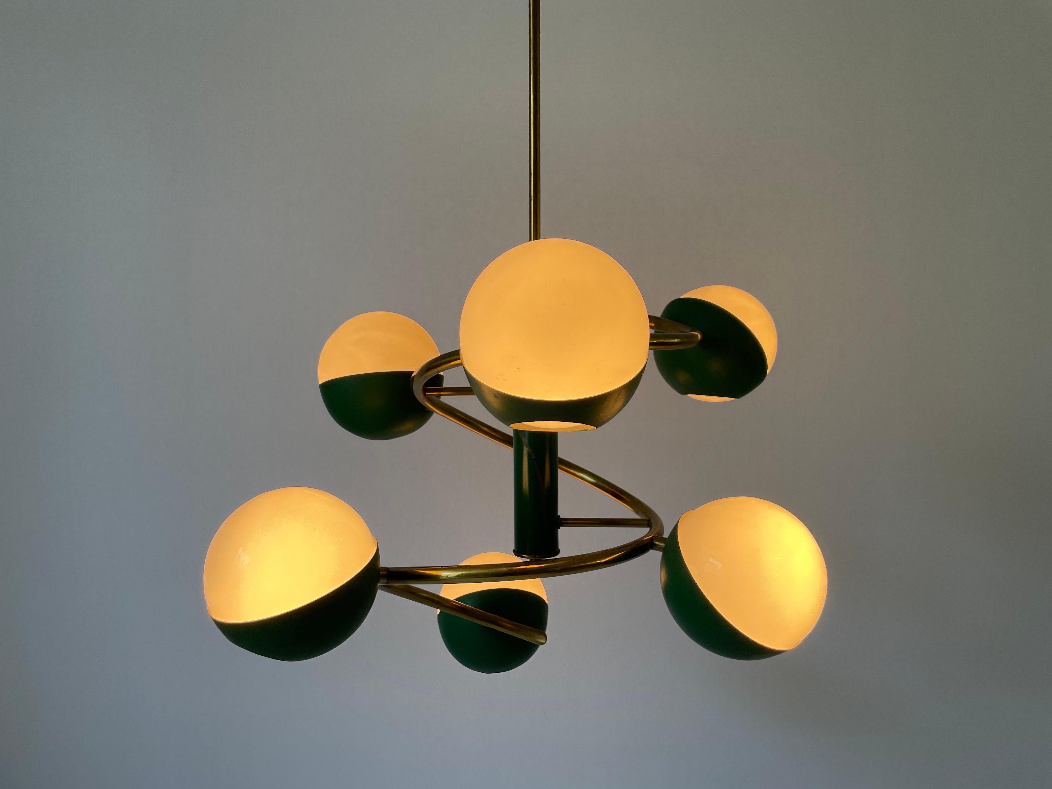 Lampada da soffitto a 6 bracci in Greene & Greene attribuita a Stilnovo, anni '60, Italia in vendita 1