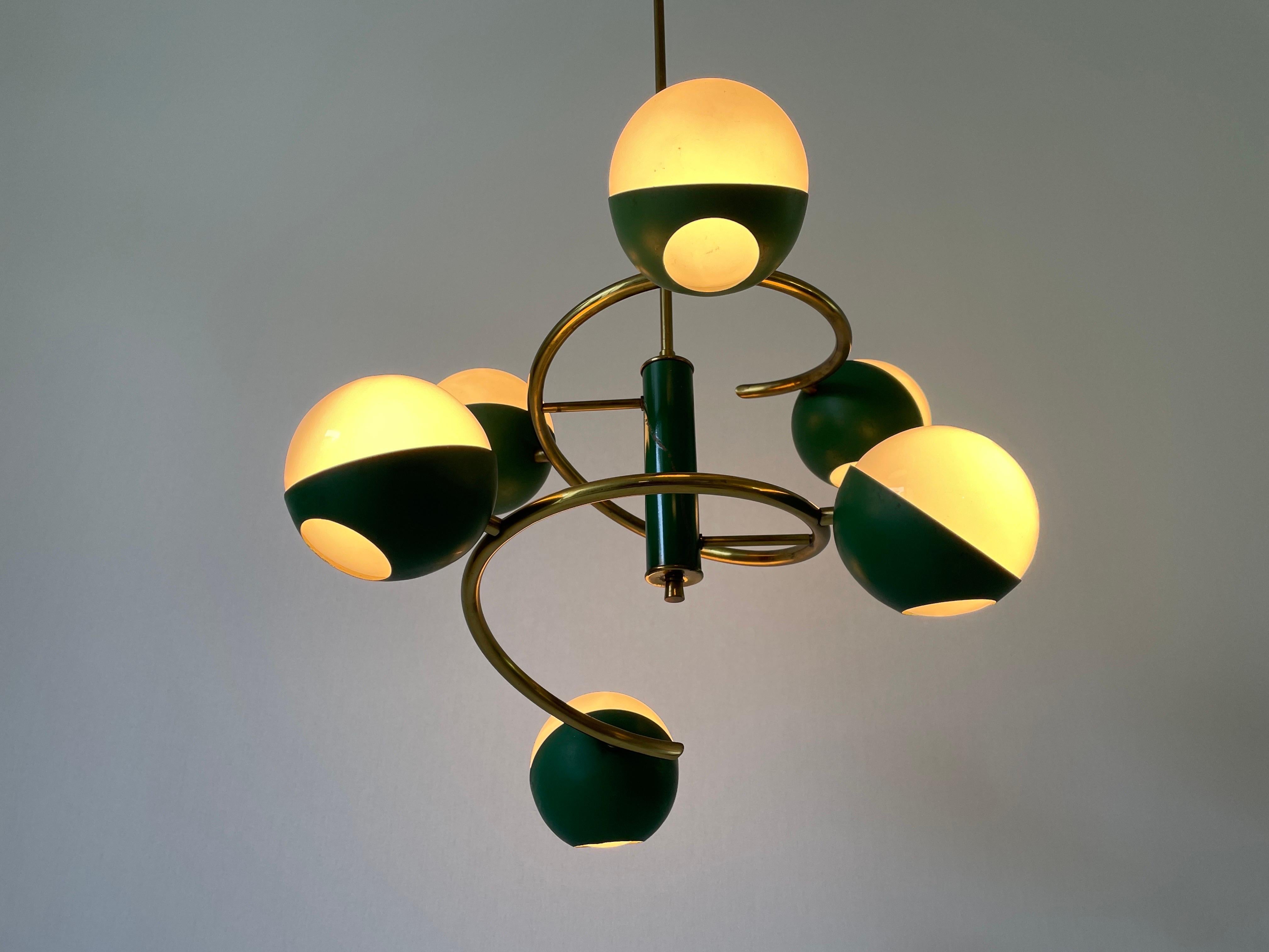 Lampada da soffitto a 6 bracci in Greene & Greene attribuita a Stilnovo, anni '60, Italia in vendita 2