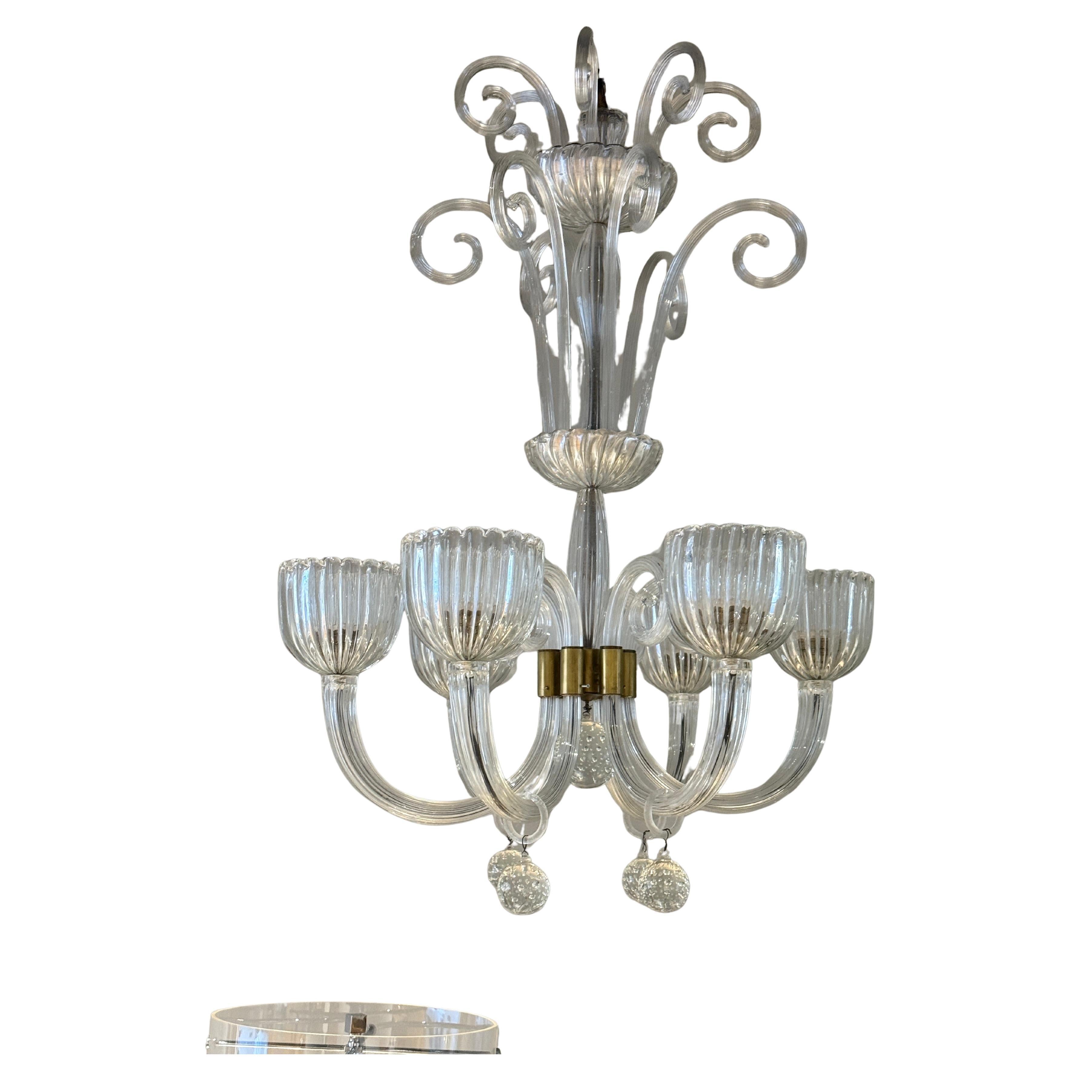 6 arms Murano chandelier by Seguso circa 1940