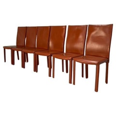 6 Arper Dining Chairs - In Brown Saddle Leather