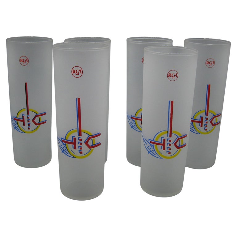 6 Art Deco 1939 New York World's Fair RCA Radio Advertising Cocktail Glasses  Set For Sale at 1stDibs