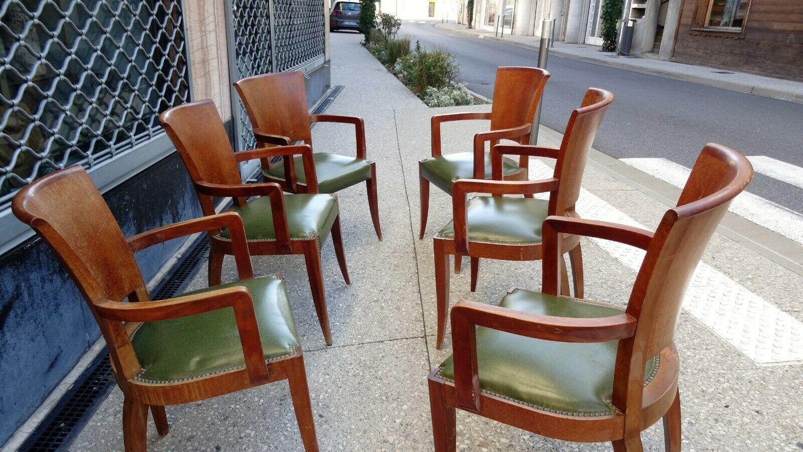 6 Art-Déco-Sessel aus Nussbaum und Ulmenholz, um 1930 im Zustand „Gut“ im Angebot in Saint-Ouen, FR
