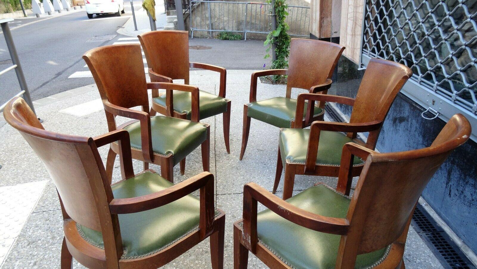 6 Art Deco Armchairs in walnut and Elm Burl, circa 1930 For Sale 2