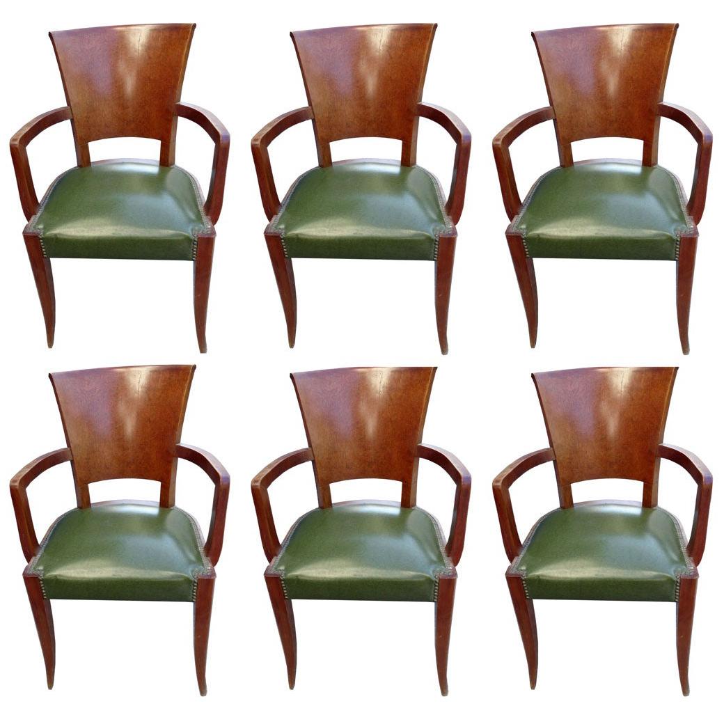 6 Art Deco Armchairs in walnut and Elm Burl, circa 1930 For Sale
