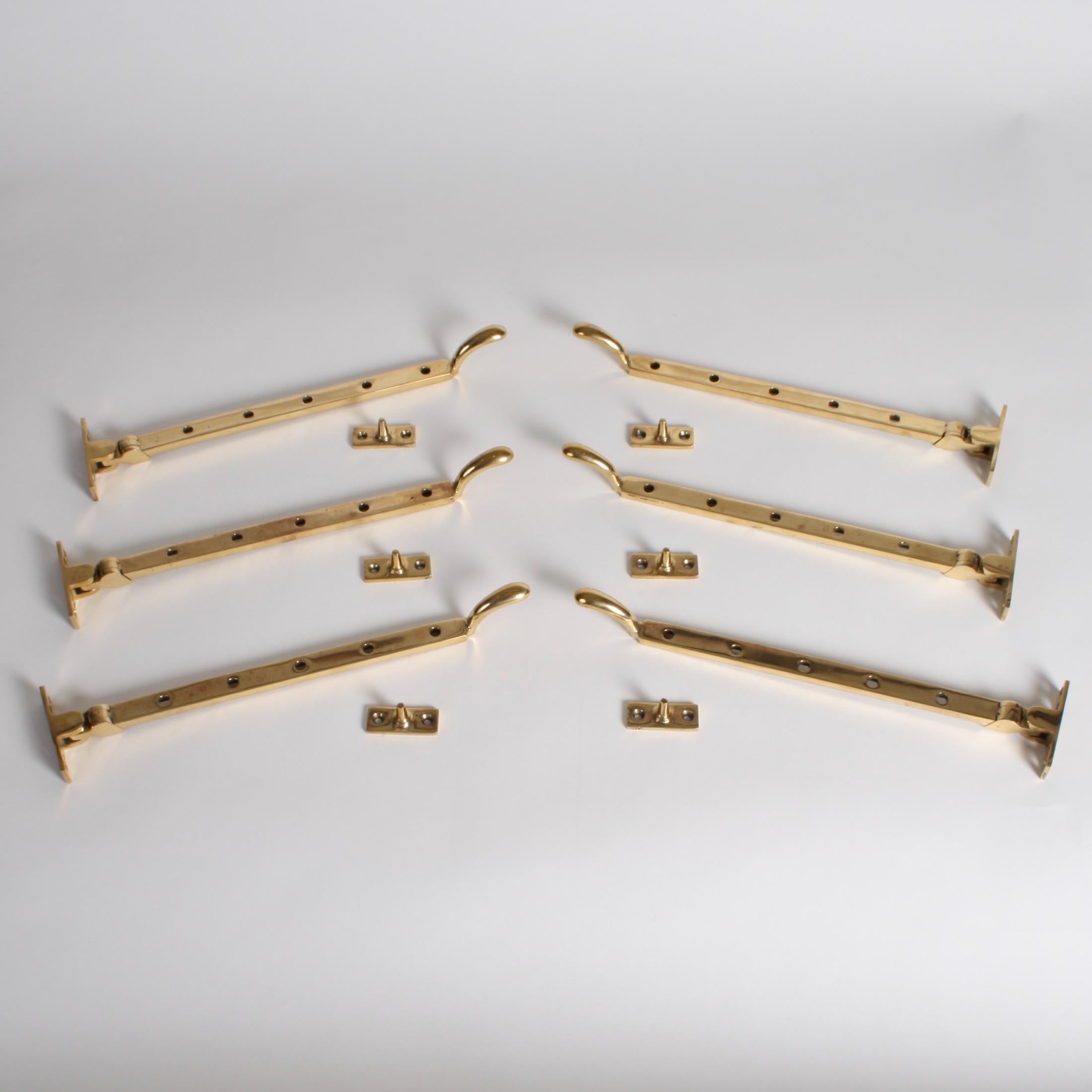 6 Art Deco Brass Casement Widow Stays For Sale 2