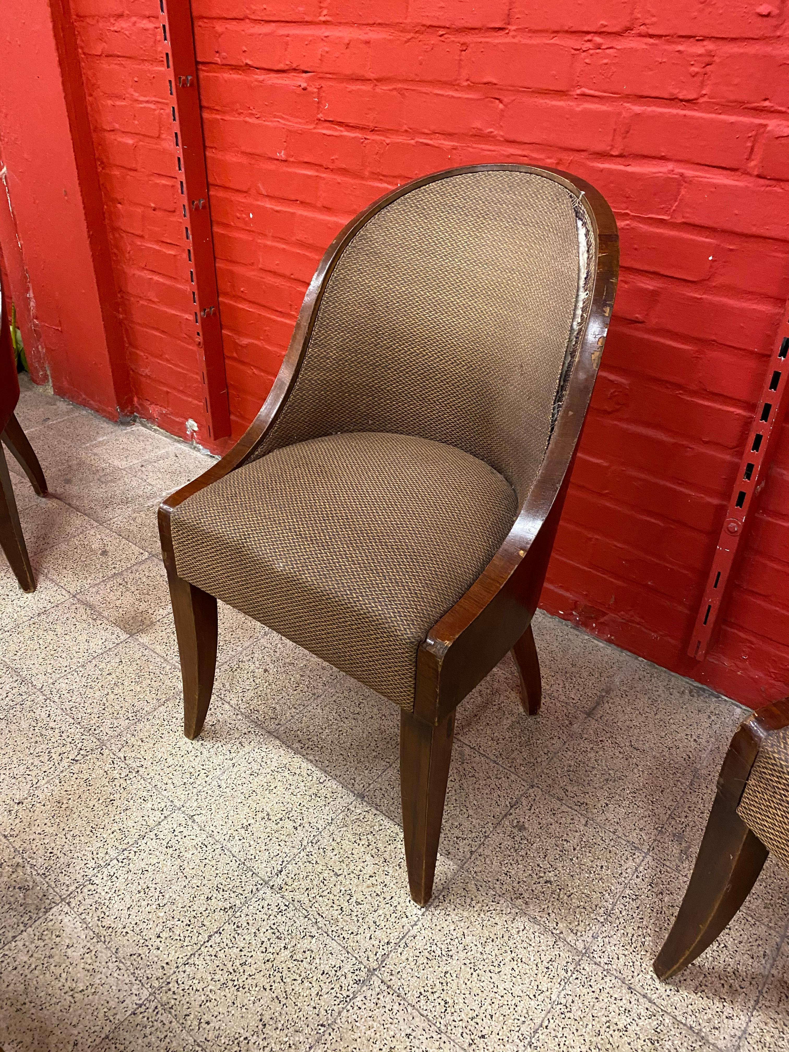 6 Art-Déco-Stühle mit Gondola-Rücken, um 1930 im Zustand „Starke Gebrauchsspuren“ im Angebot in Saint-Ouen, FR