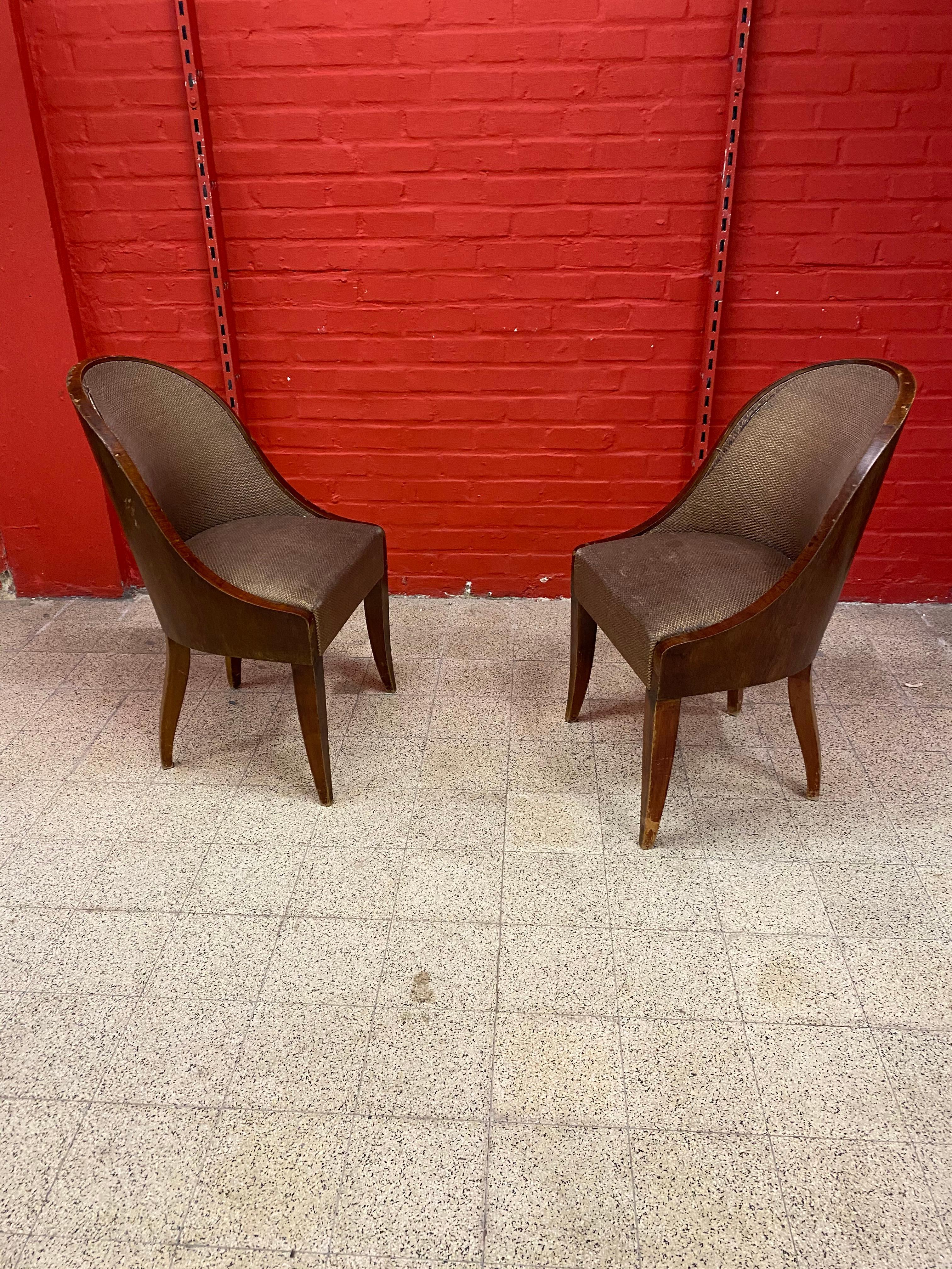 Mid-20th Century 6 Art Deco Chairs, Gondola Back, circa 1930 For Sale