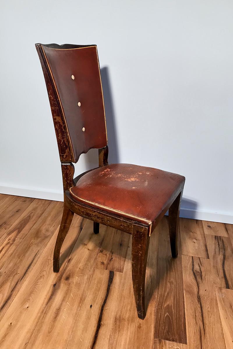 Art déco 6 chaises Art Déco en cuir rouge de France vers 1930 en vente