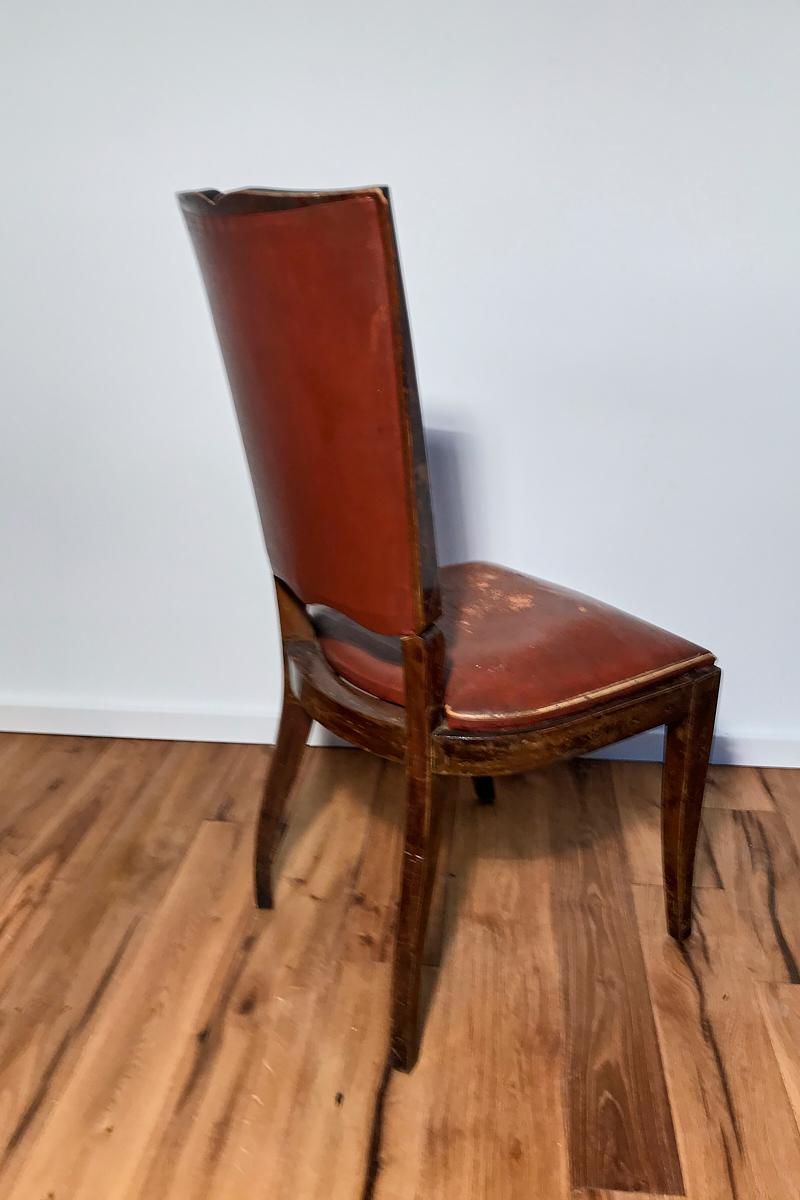 Français 6 chaises Art Déco en cuir rouge de France vers 1930 en vente