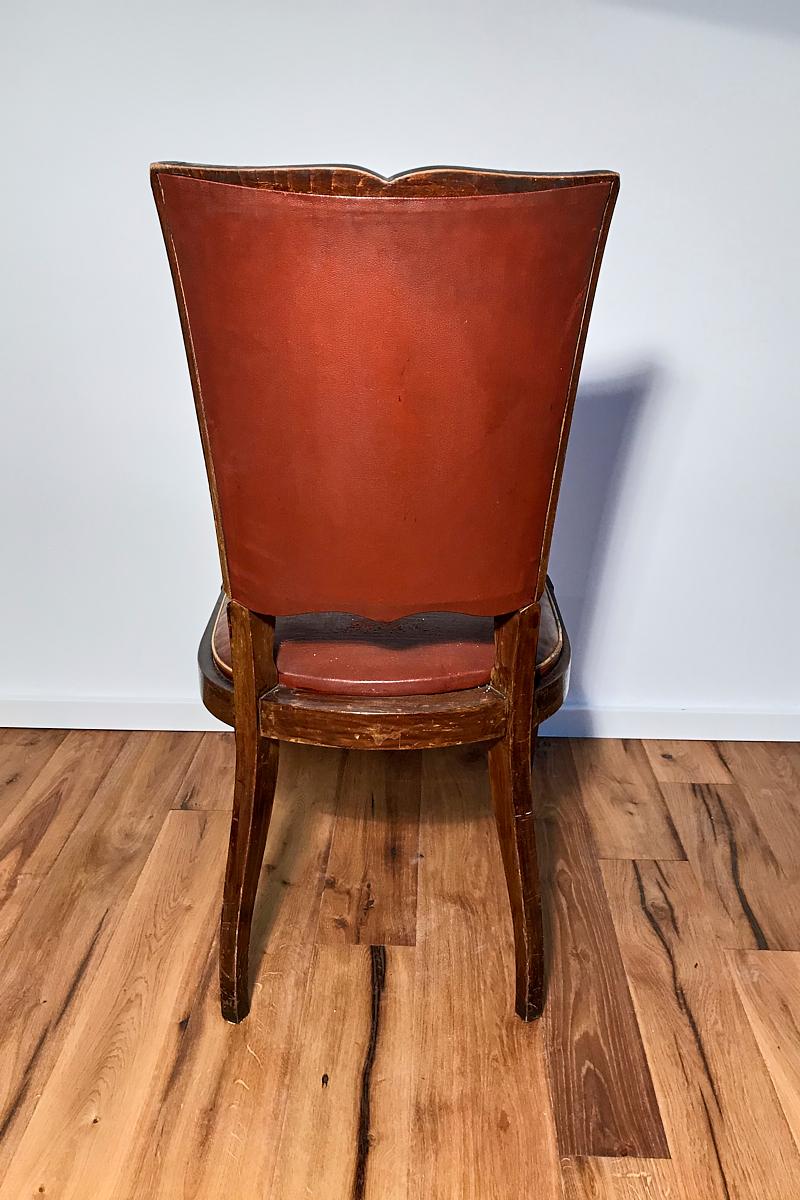 Hand-Crafted 6 Art Deco Chairs with Red Leather from France Around 1930 For Sale
