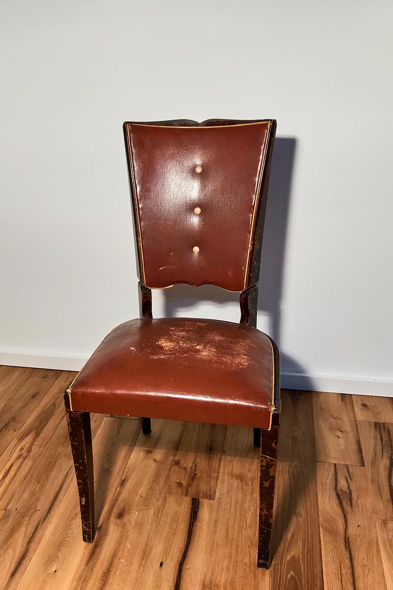 Early 20th Century 6 Art Deco Chairs with Red Leather from France Around 1930 For Sale