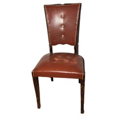 6 Art Deco Chairs with Red Leather from France Around 1930