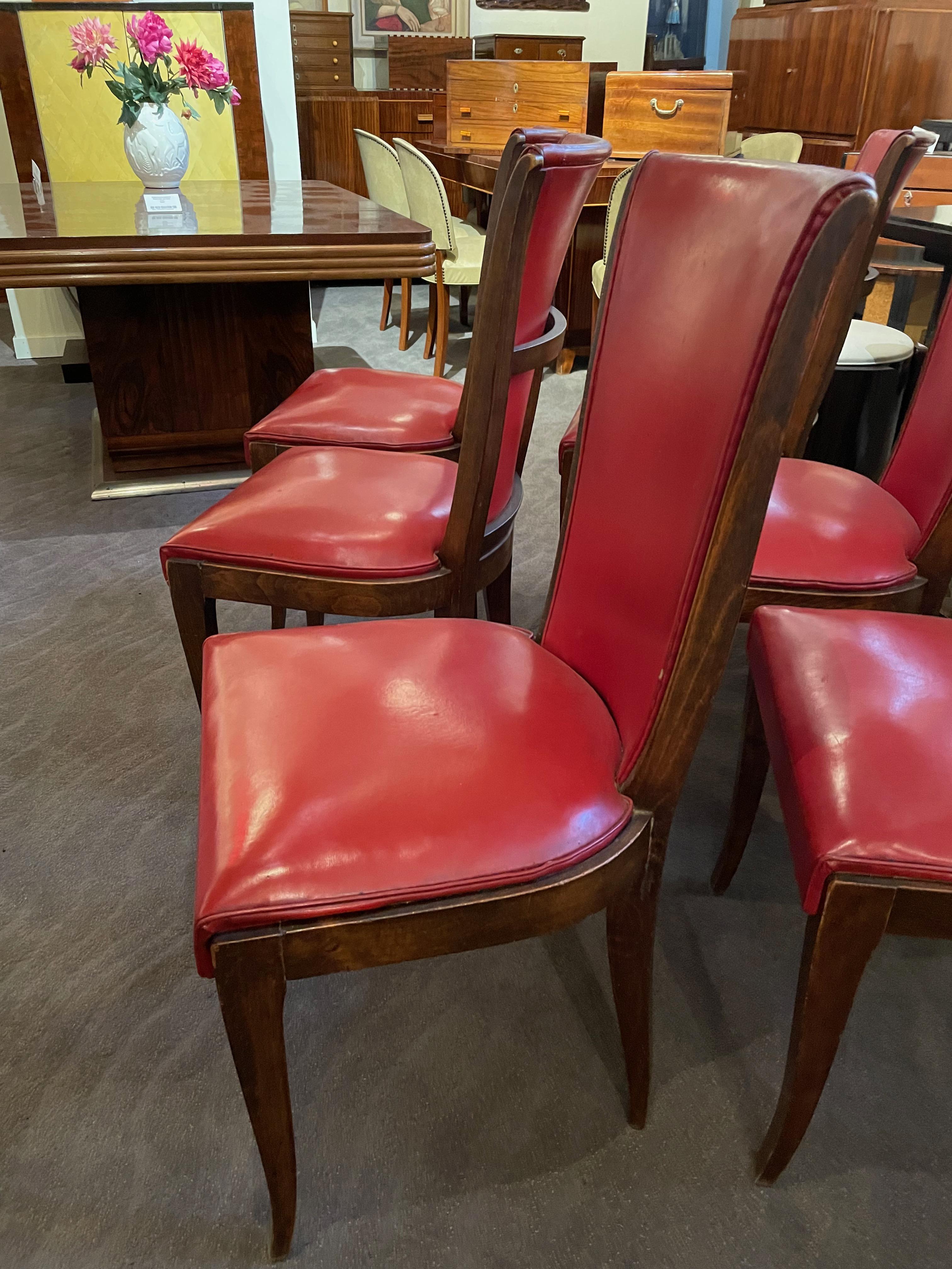 Imitation cuir 6 chaises de salle à manger ou d'appoint Art Déco françaises en vente