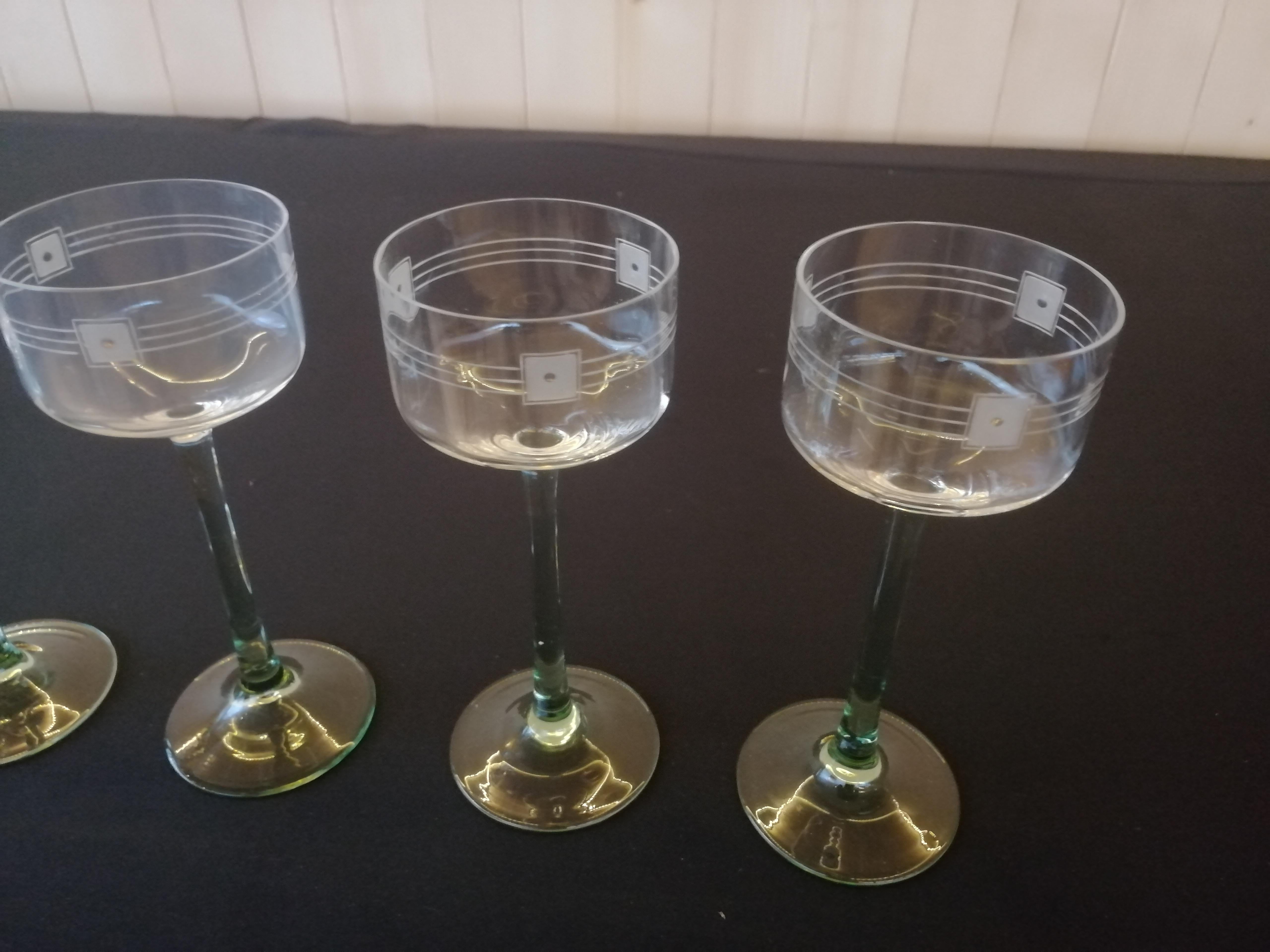 Czech 6 Art Deco Glasses For Sale