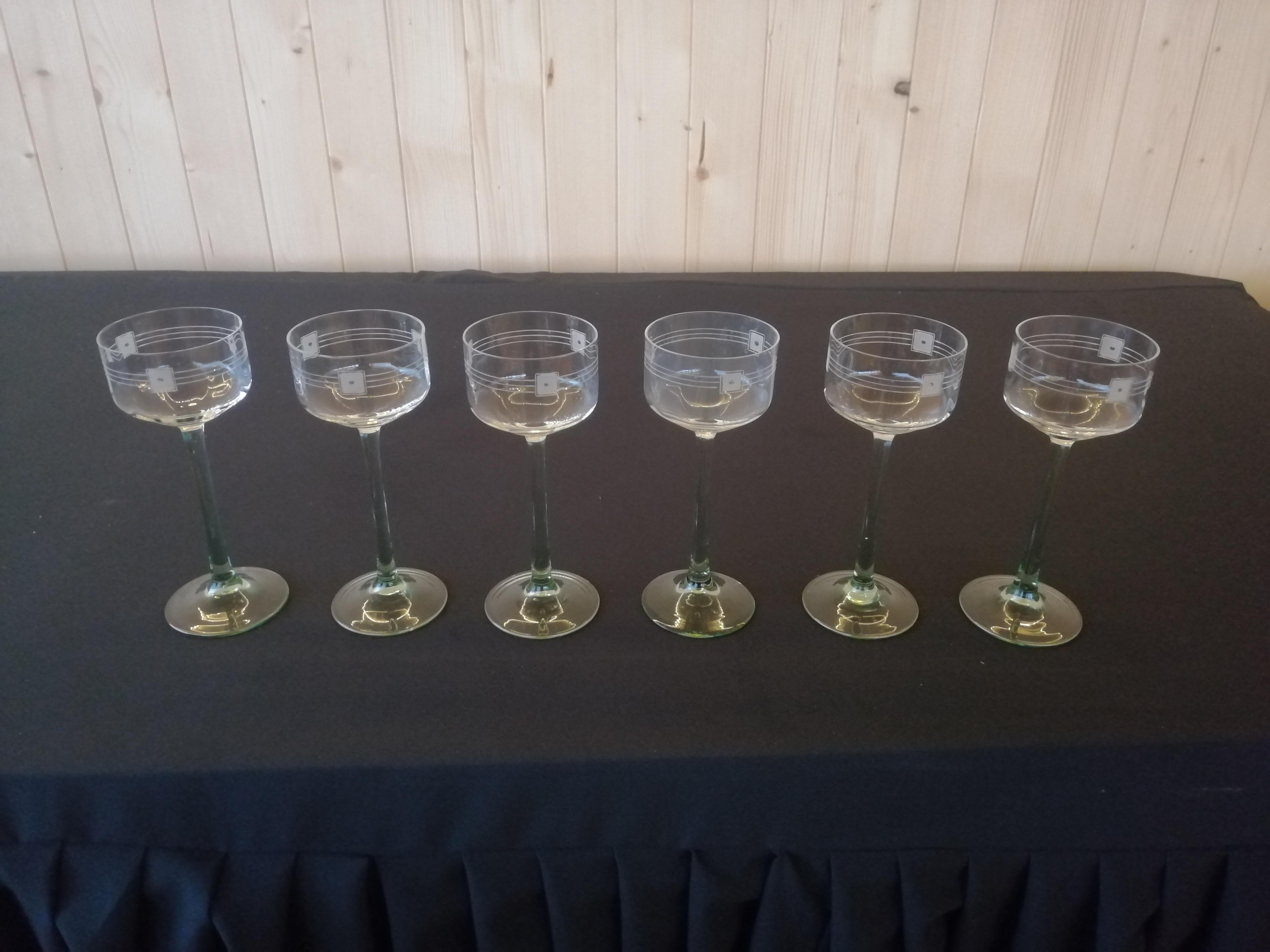 6 Art Deco Glasses In Fair Condition For Sale In Kraków, Małopolska