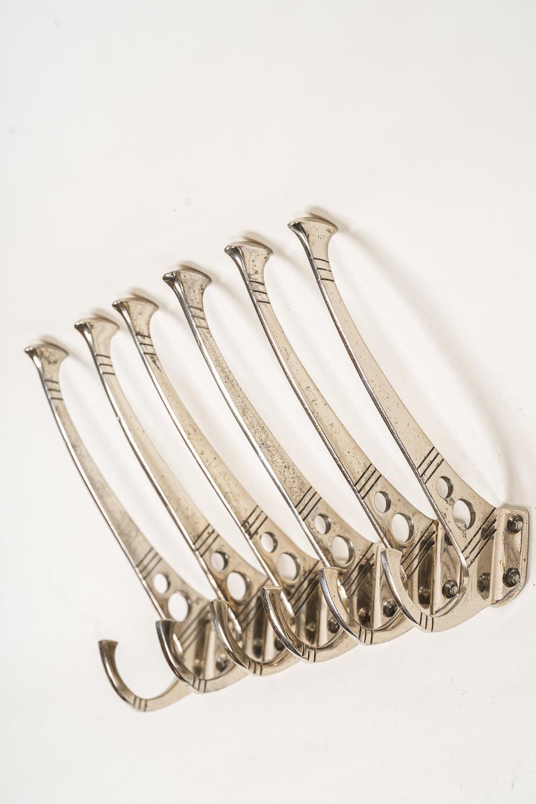 6 Art Deco Hooks Nickel, Plated Around 1920 For Sale at 1stDibs