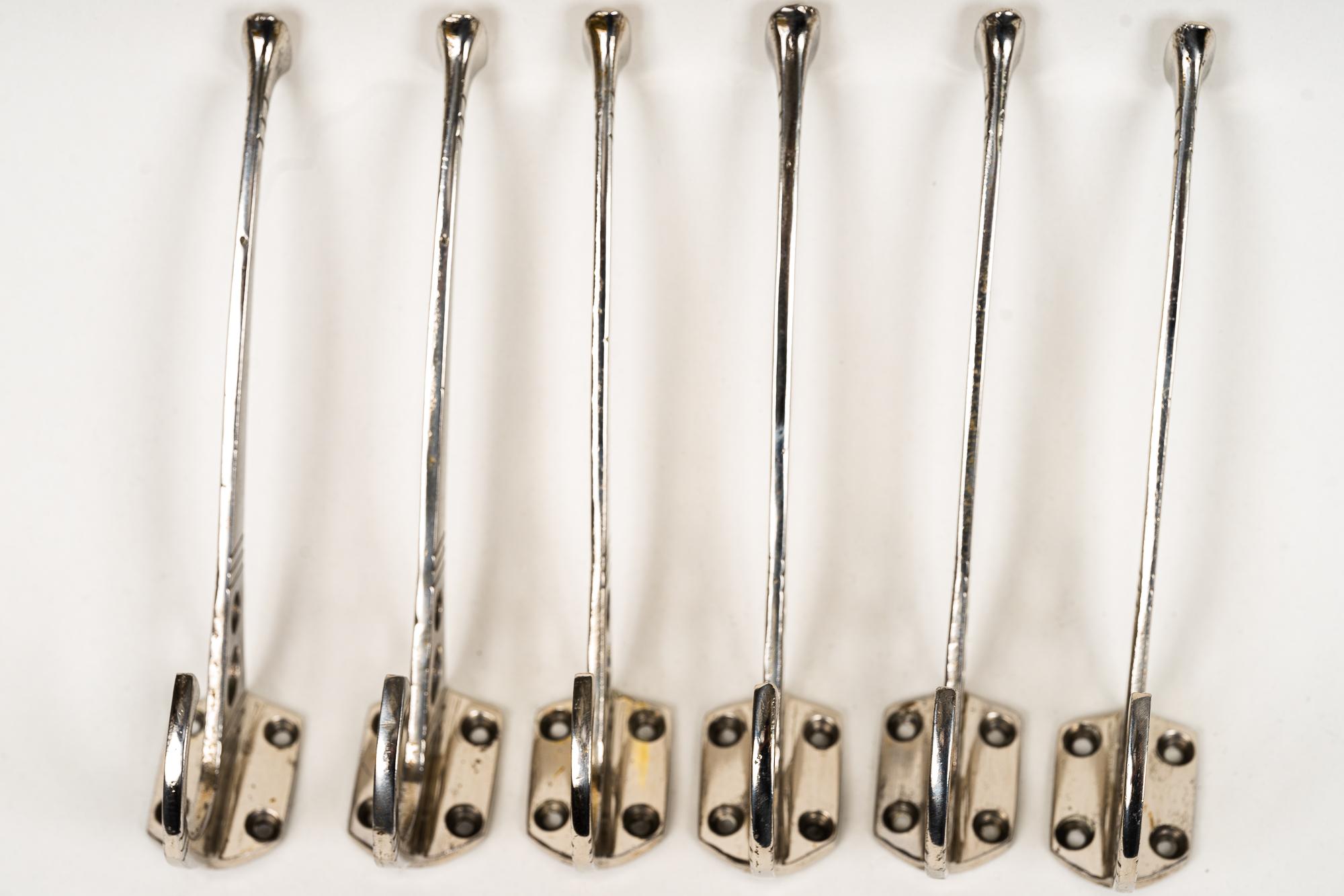 6 Art Deco Hooks Nickel, Plated Around 1920 1