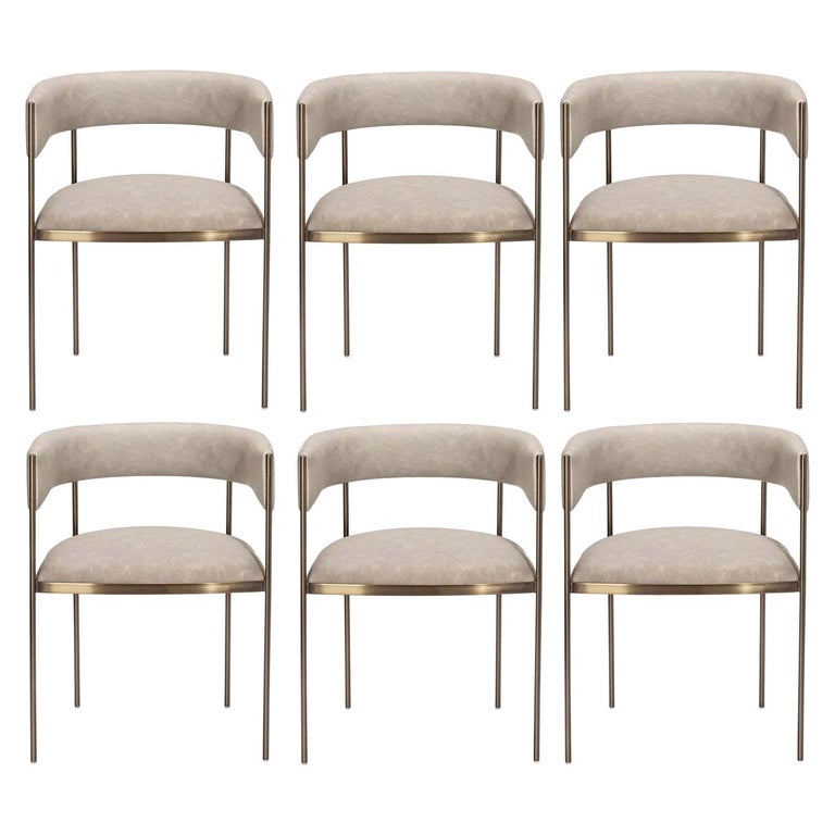 6 Art Deco Style Dining Chairs Distressed Taupe Antique Bronze 6 Art Deco Style Dining Chairs Distressed Taupe Antique Bronze