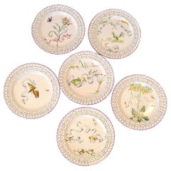 6 französische Fayence-Emaille-Teller im Art nouveau-Stil von Emile Galle Nancy, signiert