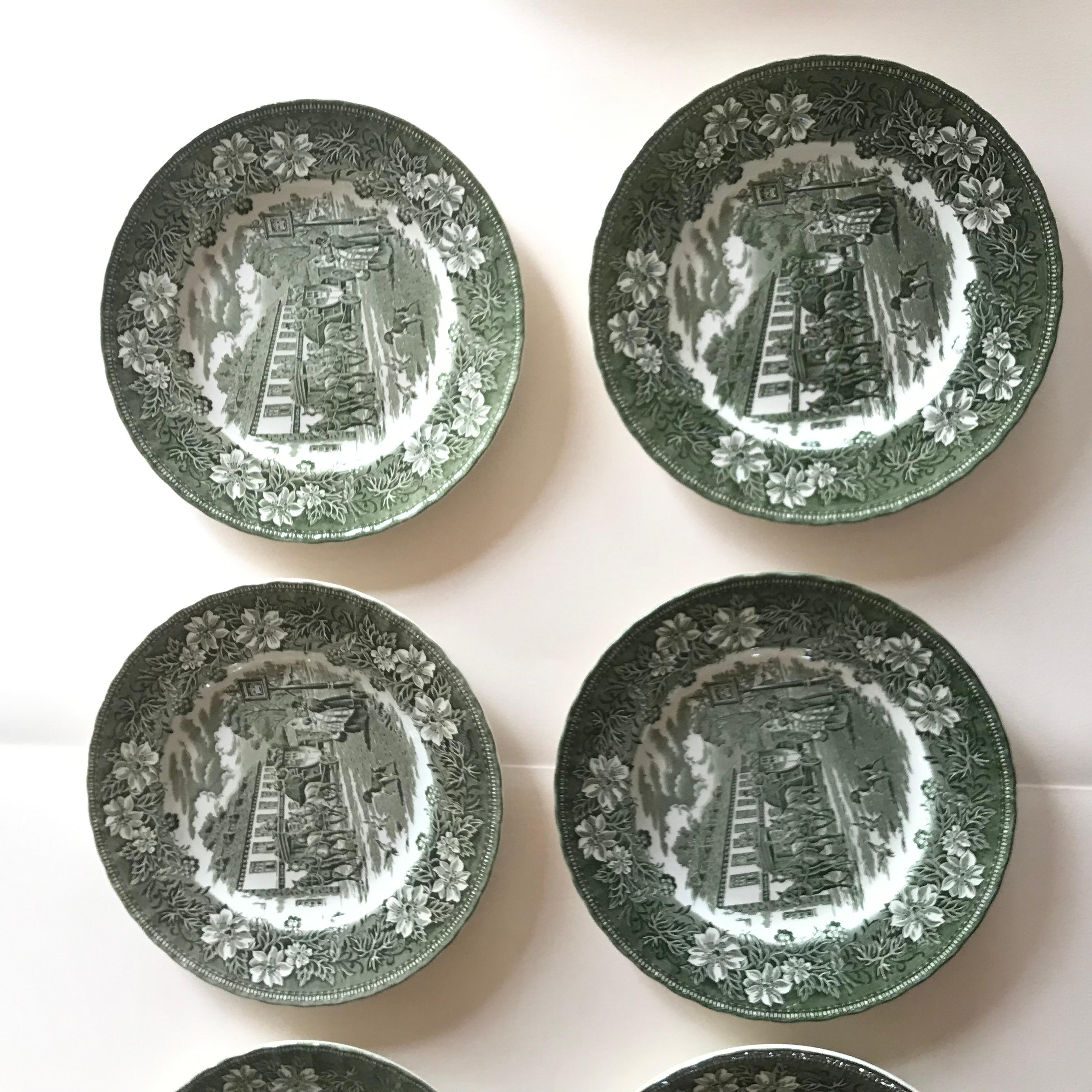 Hand-Painted 6 assiettes Royal Tudor 1828 For Sale