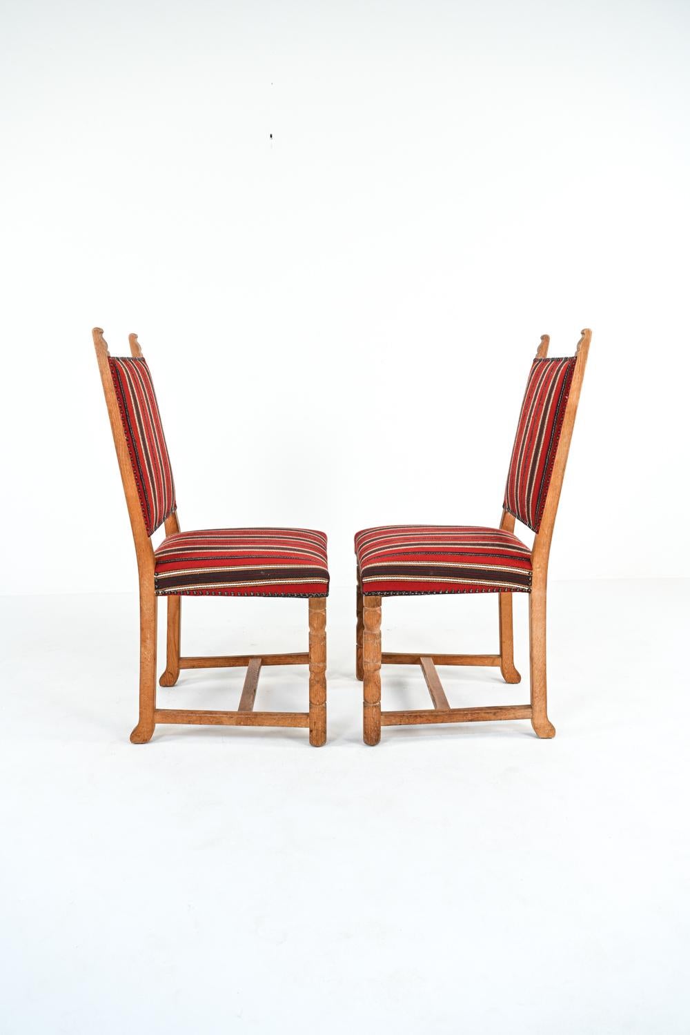 Wool '6' Attr. Henning Kjærnulf Oak Dining Chairs, Denmark, 1960's